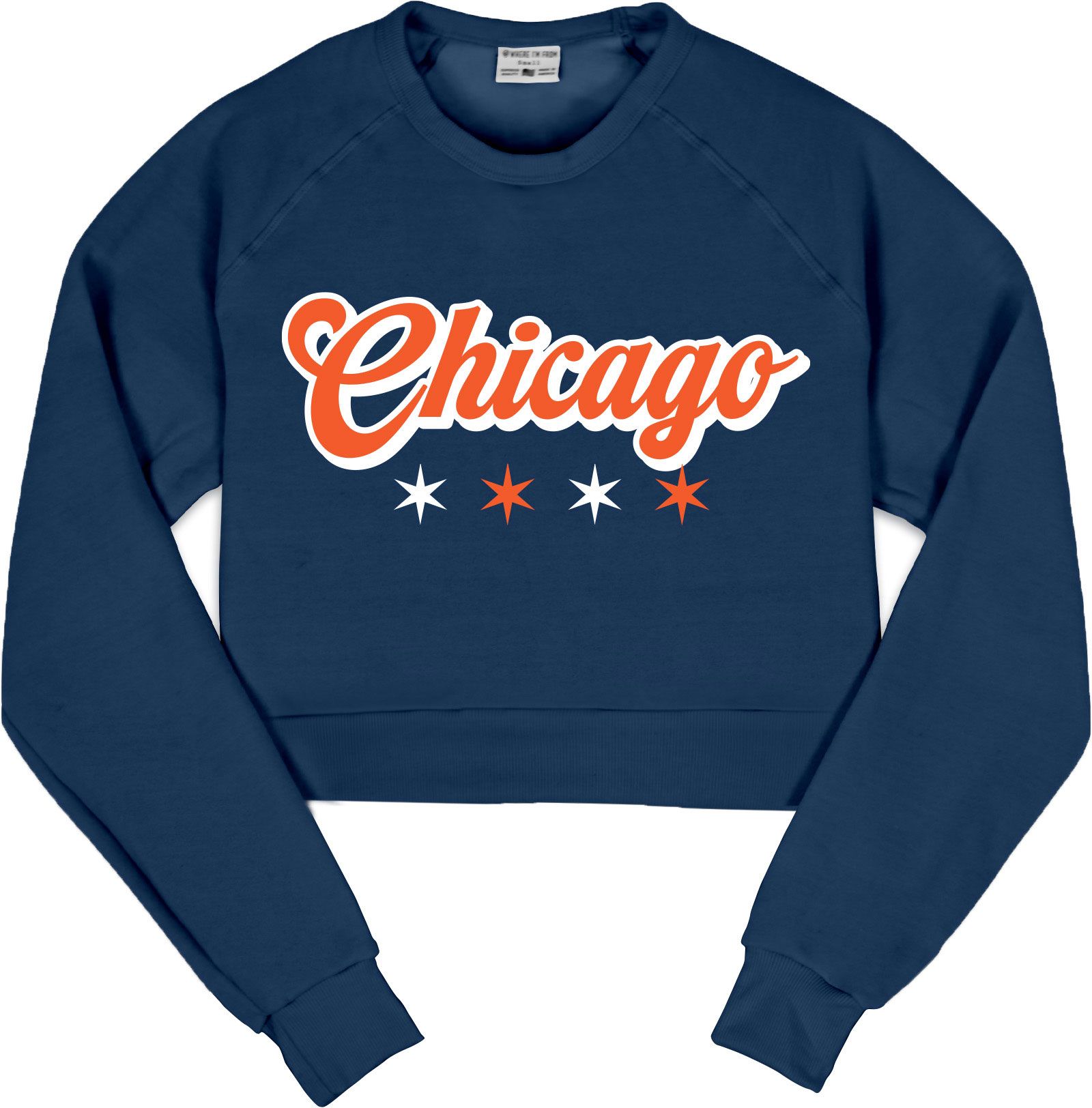 Where I'm From Women's Chicago Navy Star Script Cropped Long Sleeve Crew Pullover Sweatshirt
