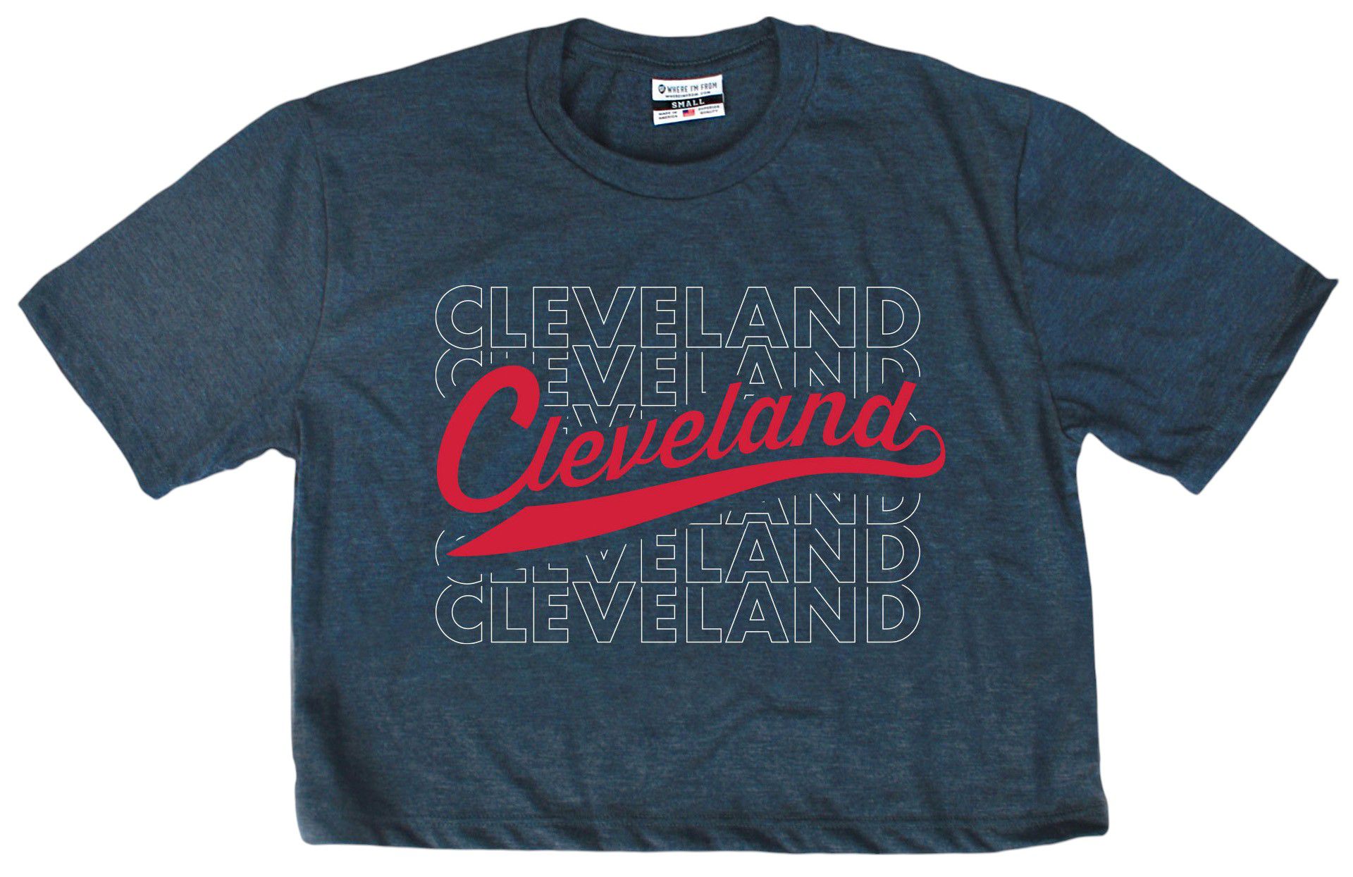 Where I'm From Adult Cleveland Navy Repeat Cropped T-Shirt
