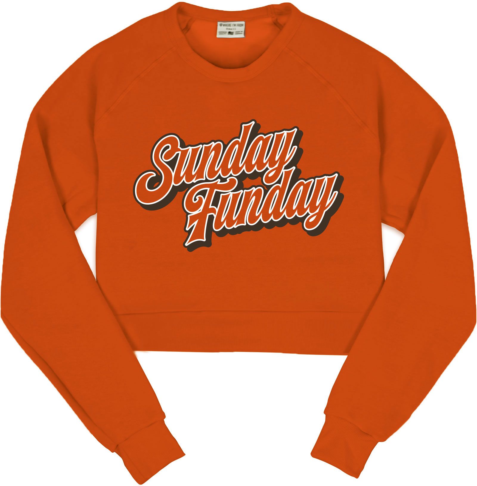 Where I'm From Women's Cleveland Orange Sunday Funday Cropped Long Sleeve Crew Pullover Sweatshirt