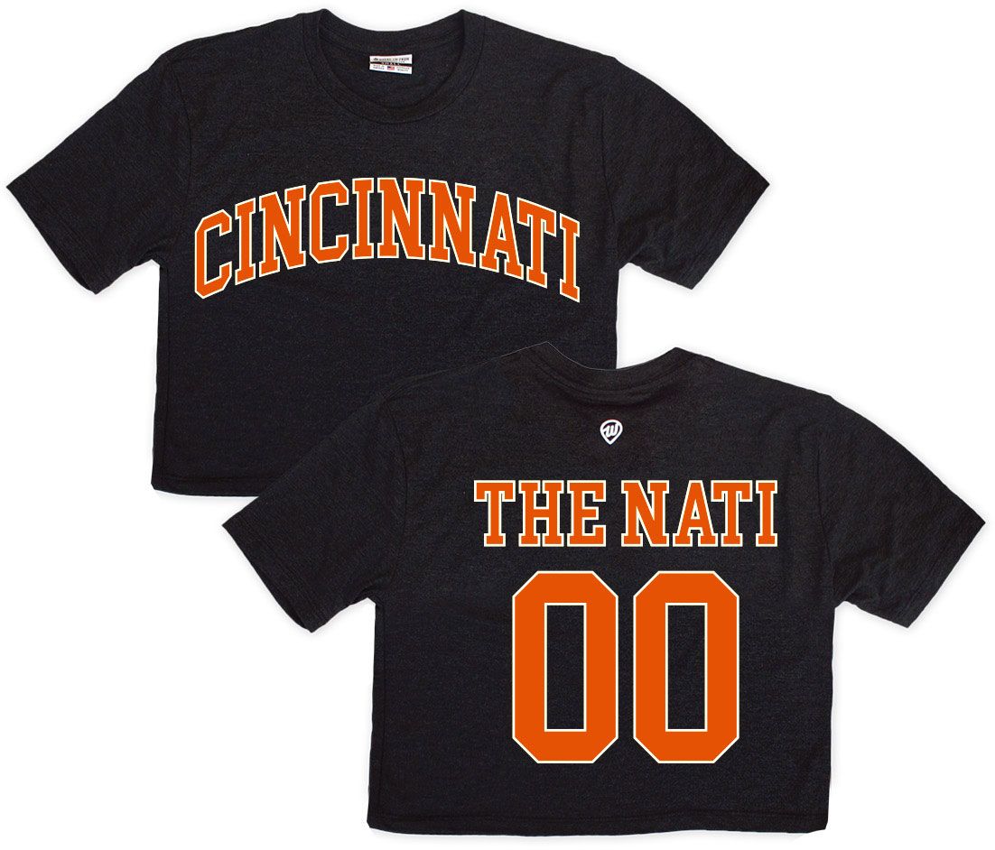 Where I'm From Women's Cincinnati Black 2-Hit Cropped Short Sleeve T-Shirt