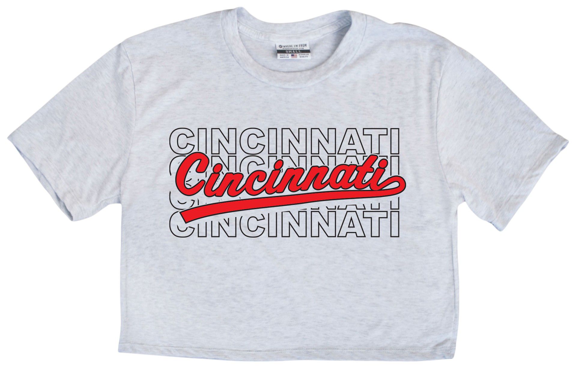 Where I'm From Adult Cincinnati White Repeat Cropped T-Shirt