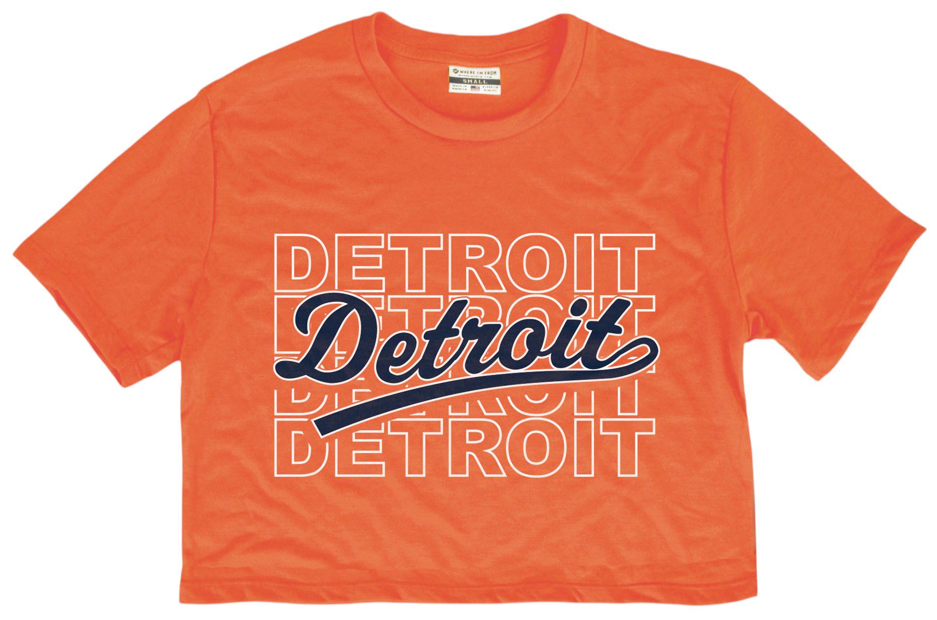 Where I'm From Adult Detroit Orange Repeat Cropped T-Shirt