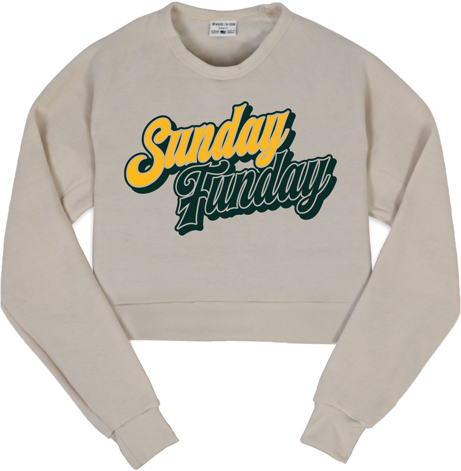 Where I'm From Women's Green Bay Cream Sunday Funday Cropped Long Sleeve Crew Pullover Sweatshirt
