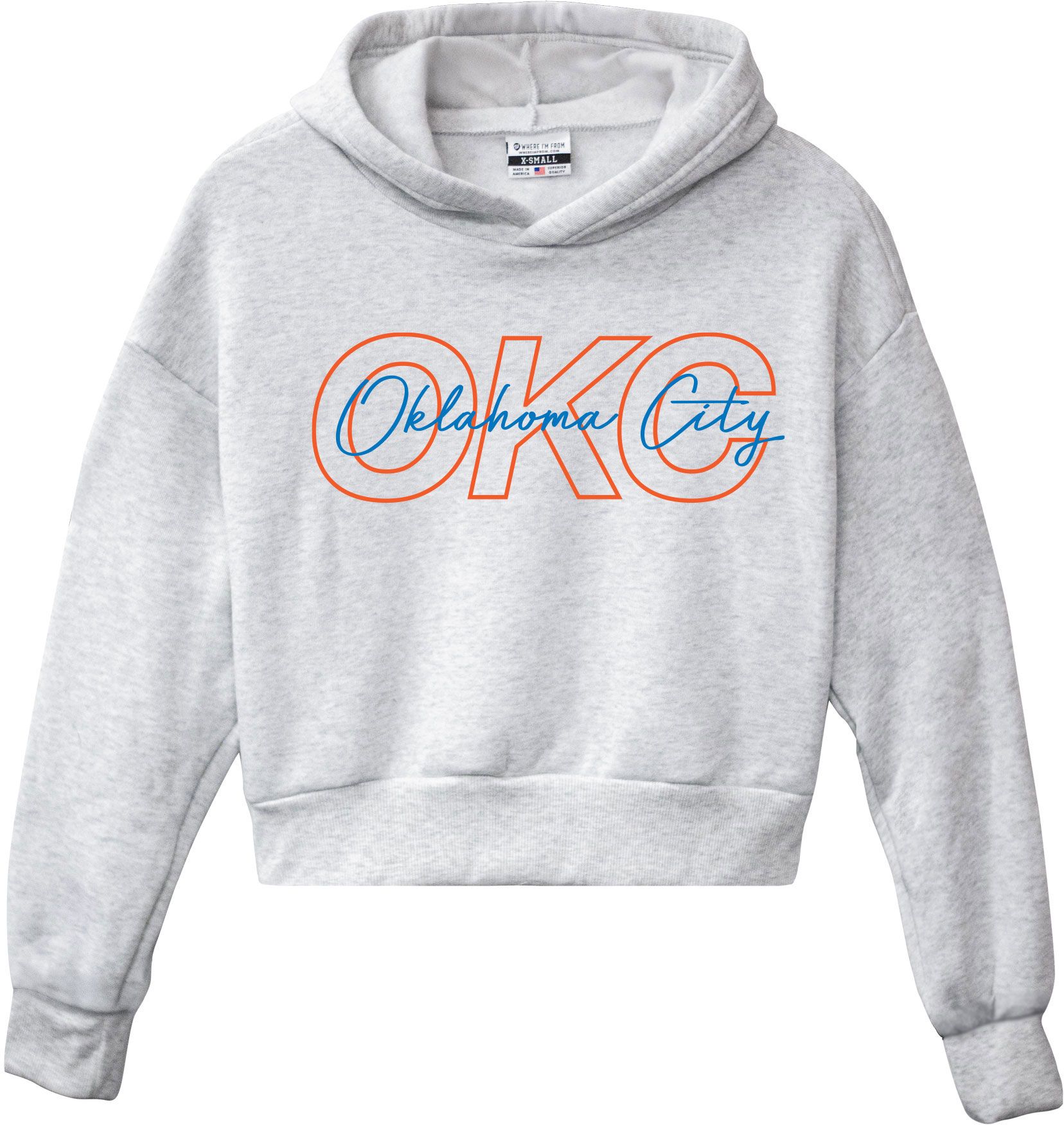 Where I'm From Women's Oklahoma City White Script Cropped Hoodie