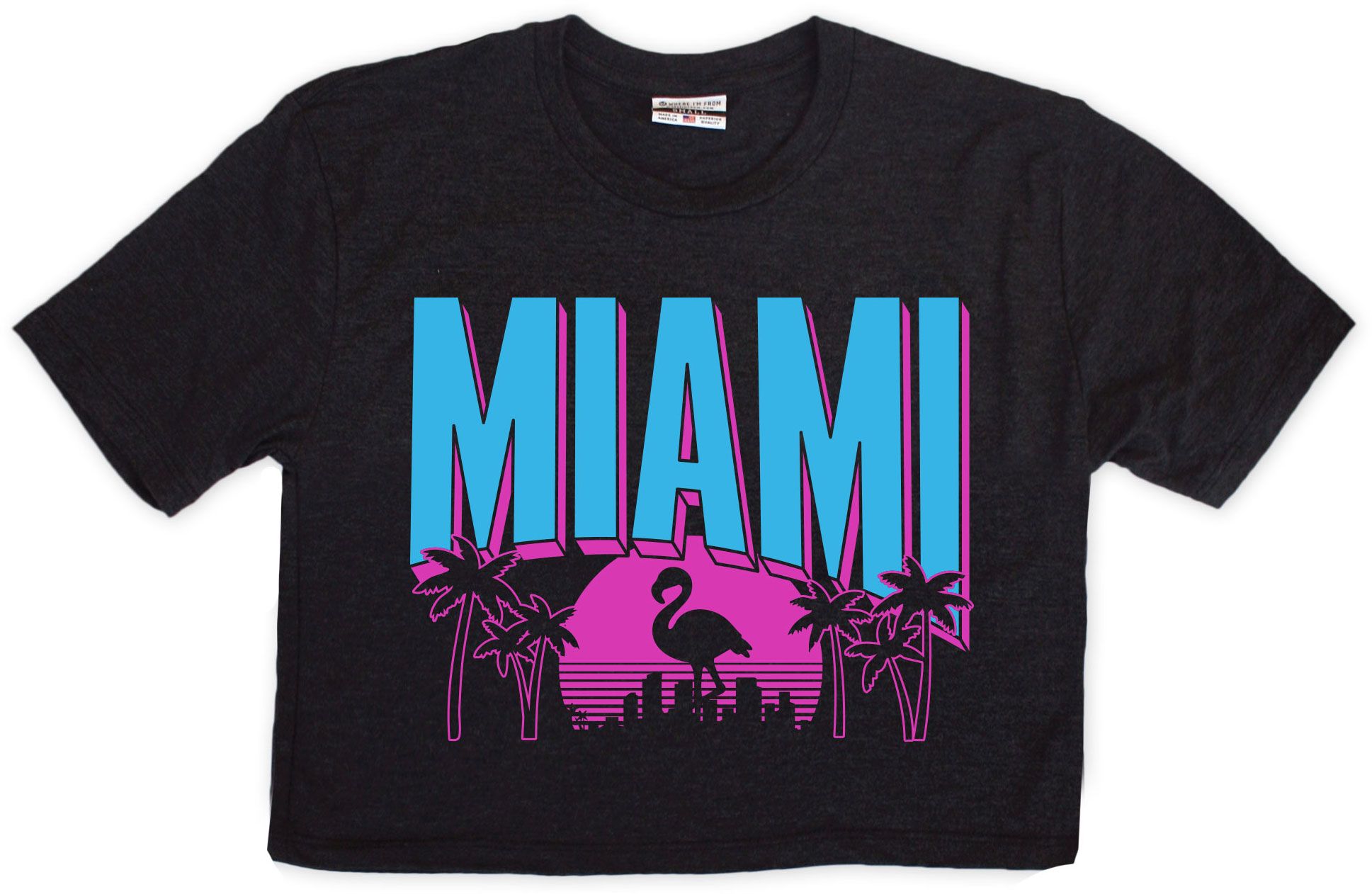 Where I'm From Women's Miami Black Flamingo Cropped T-Shirt