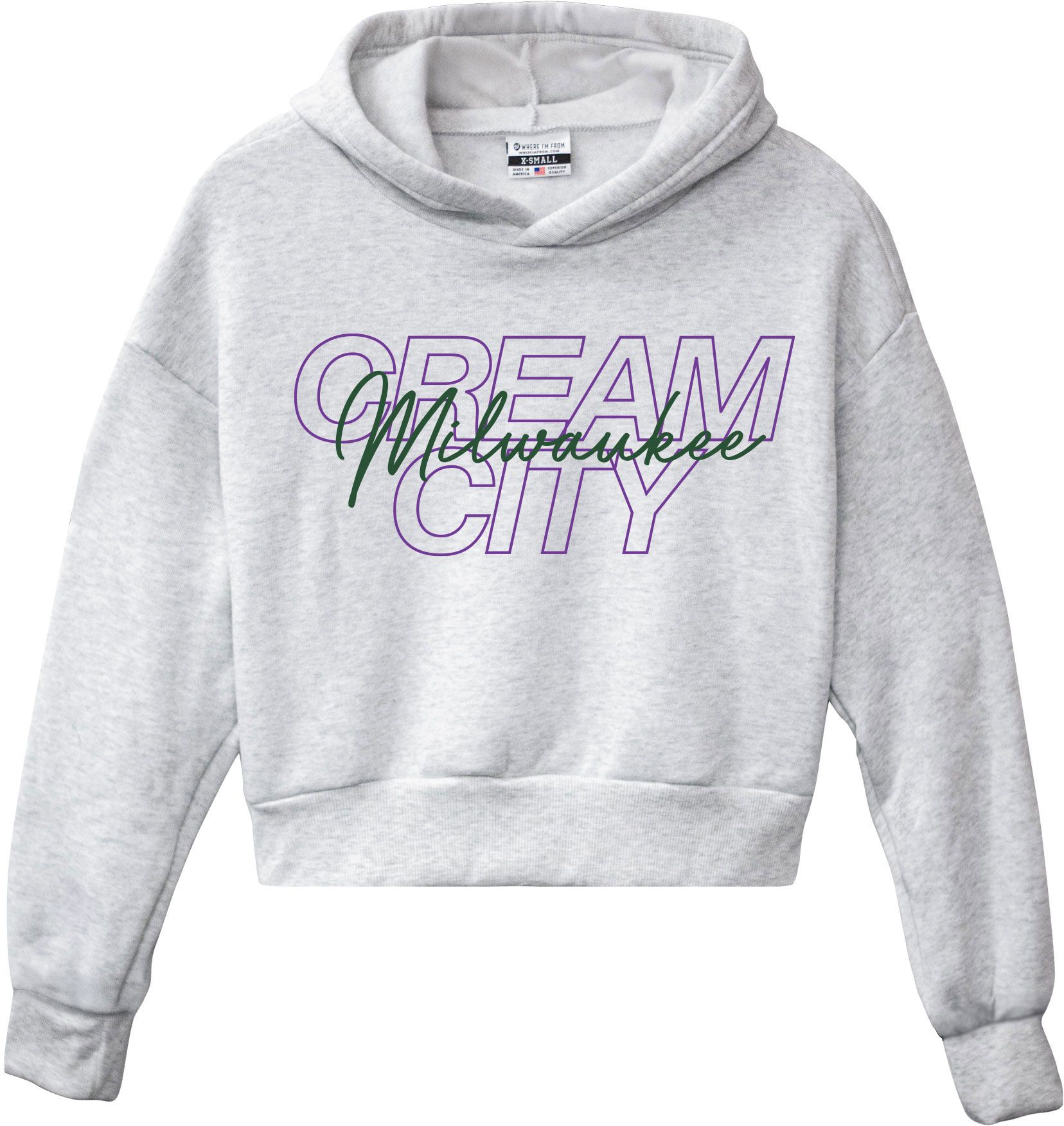 Where I'm From Women's Milwaukee White Script Cropped Hoodie