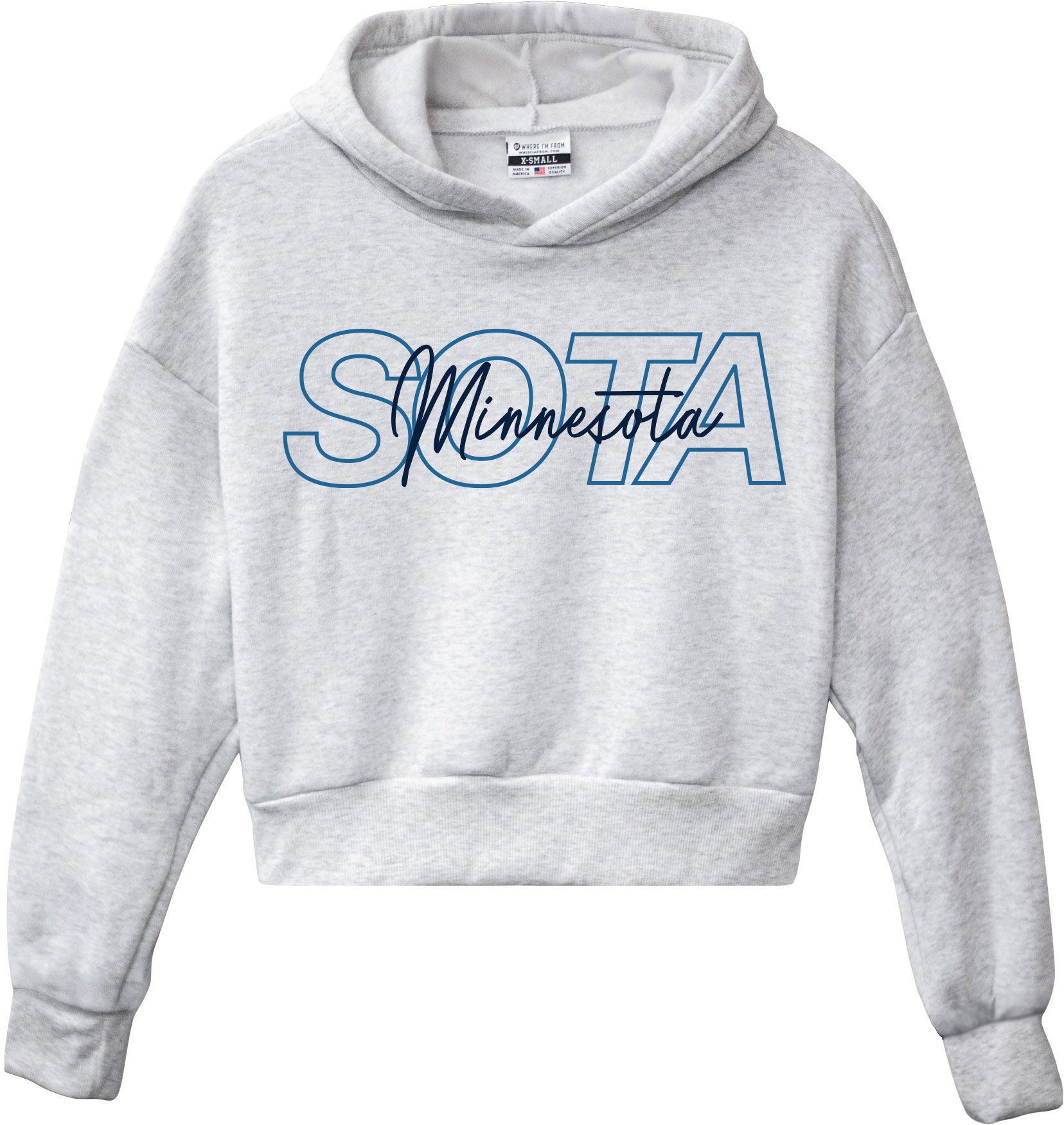 Where I'm From Women's Minnesota White Script Cropped Hoodie