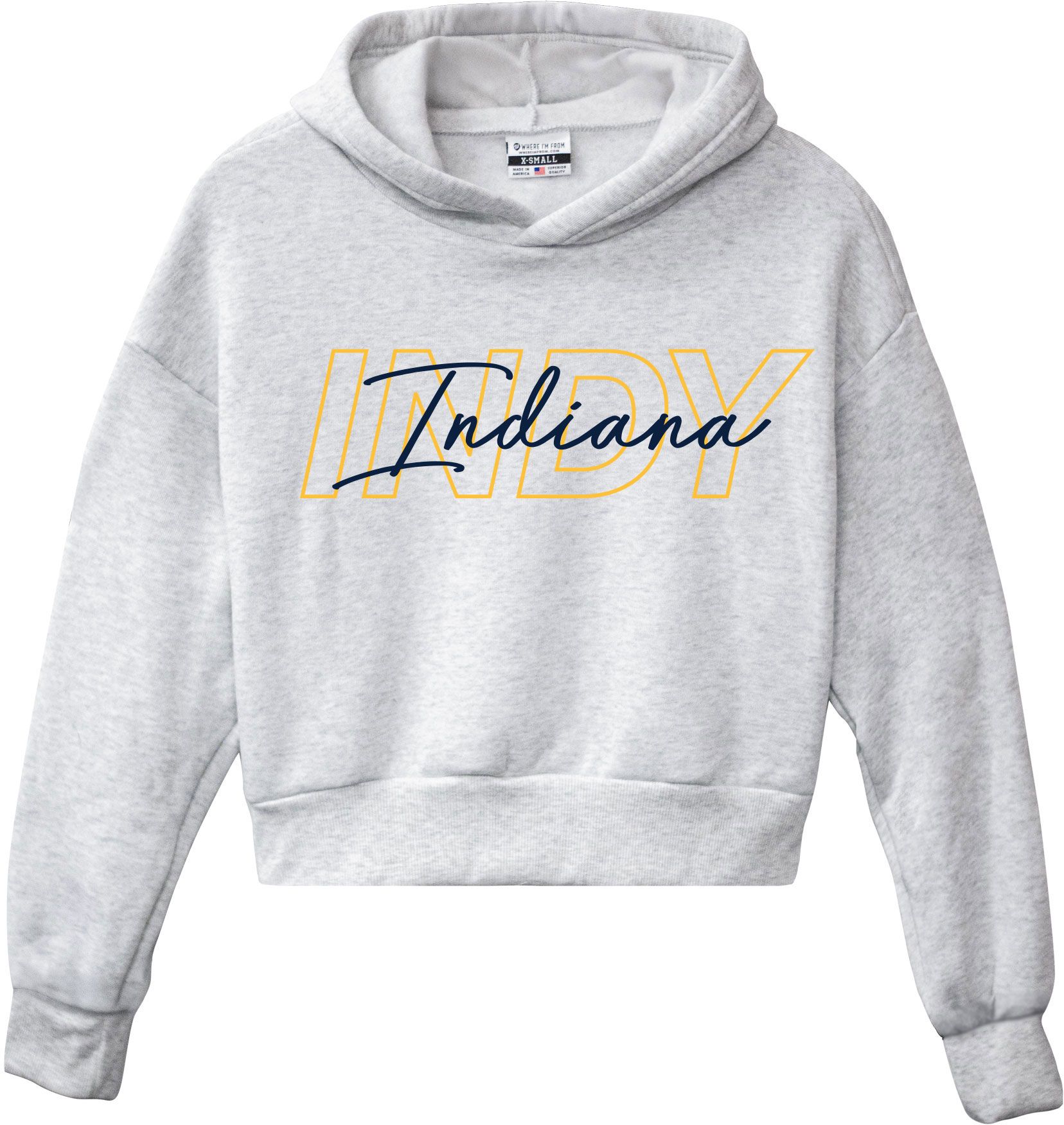 Where I'm From Women's Indiana White Script Cropped Hoodie