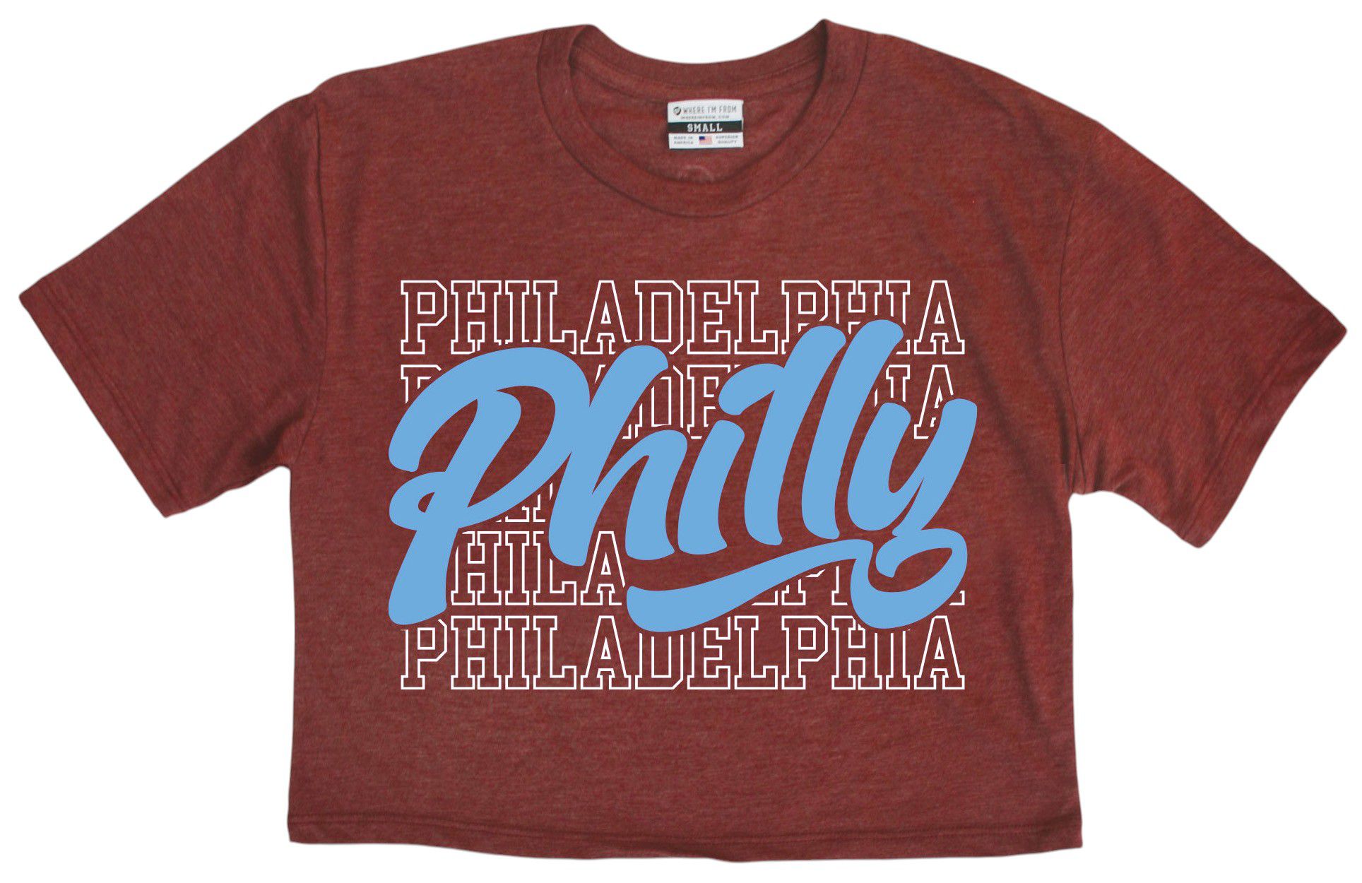 Where I'm From Adult Philadelphia Maroon Repeat Cropped T-Shirt