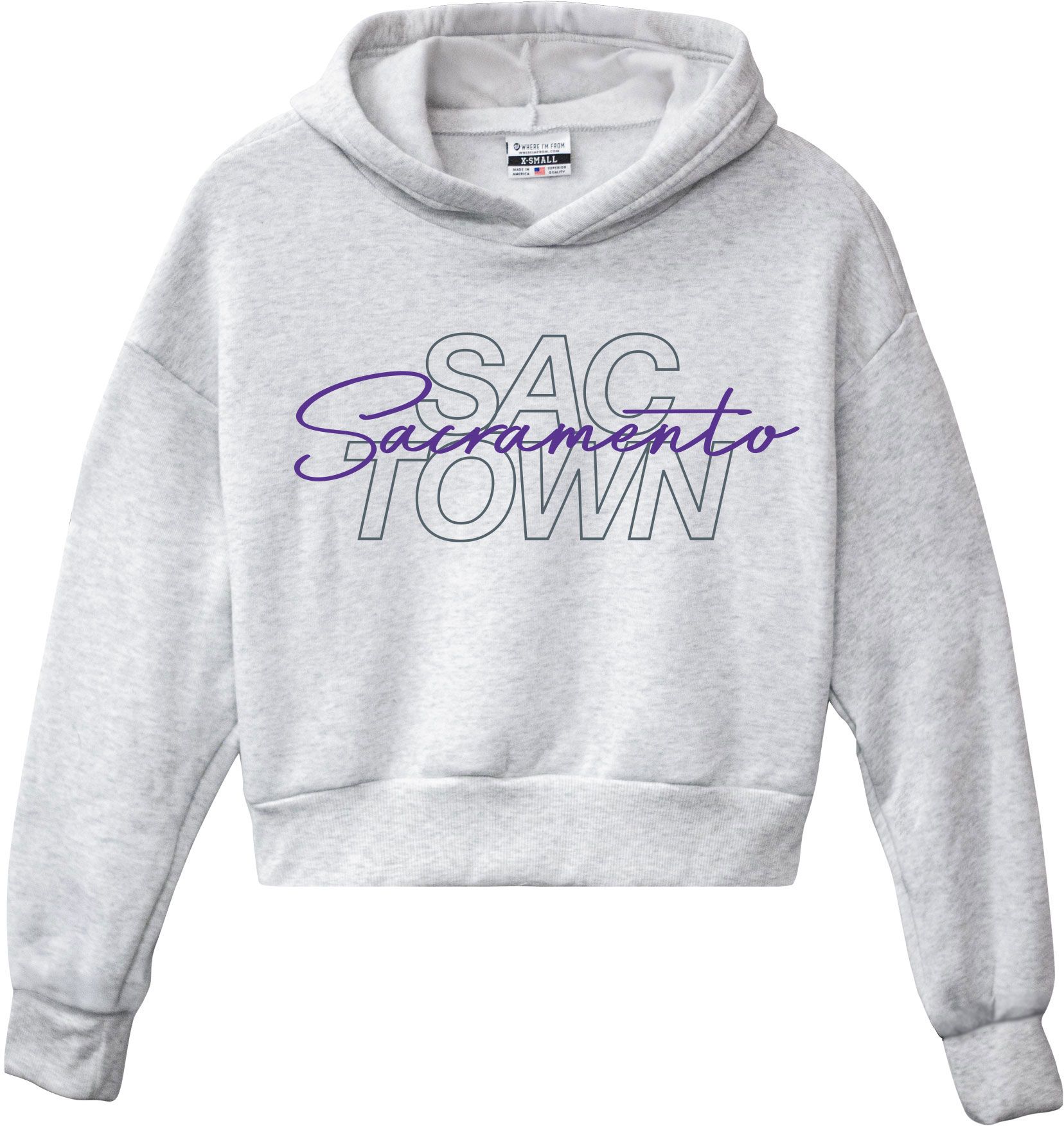 Where I'm From Women's Sacramento White Script Cropped Hoodie