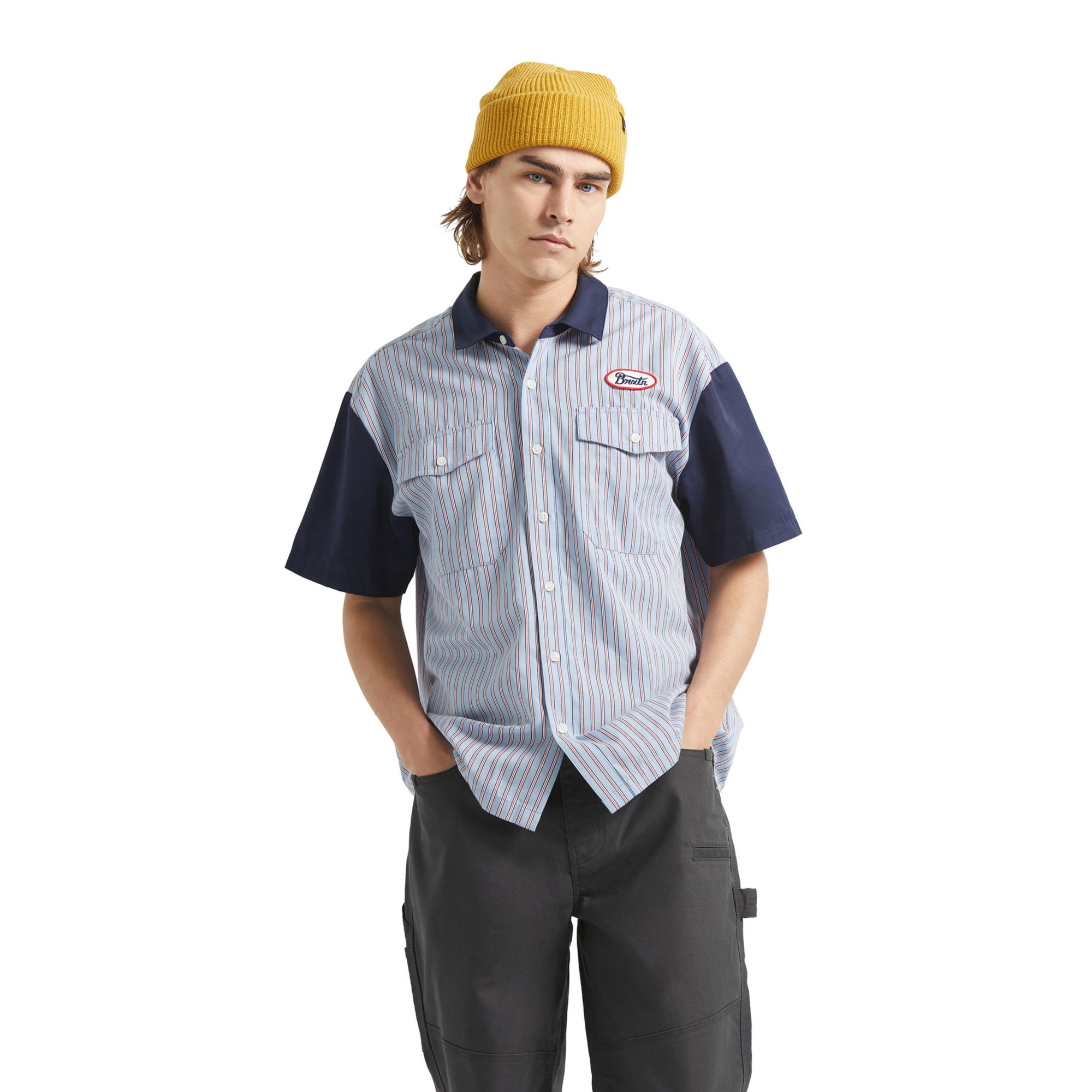 BRIXTON Men's Builders Olson Woven Short Sleeve Shirt