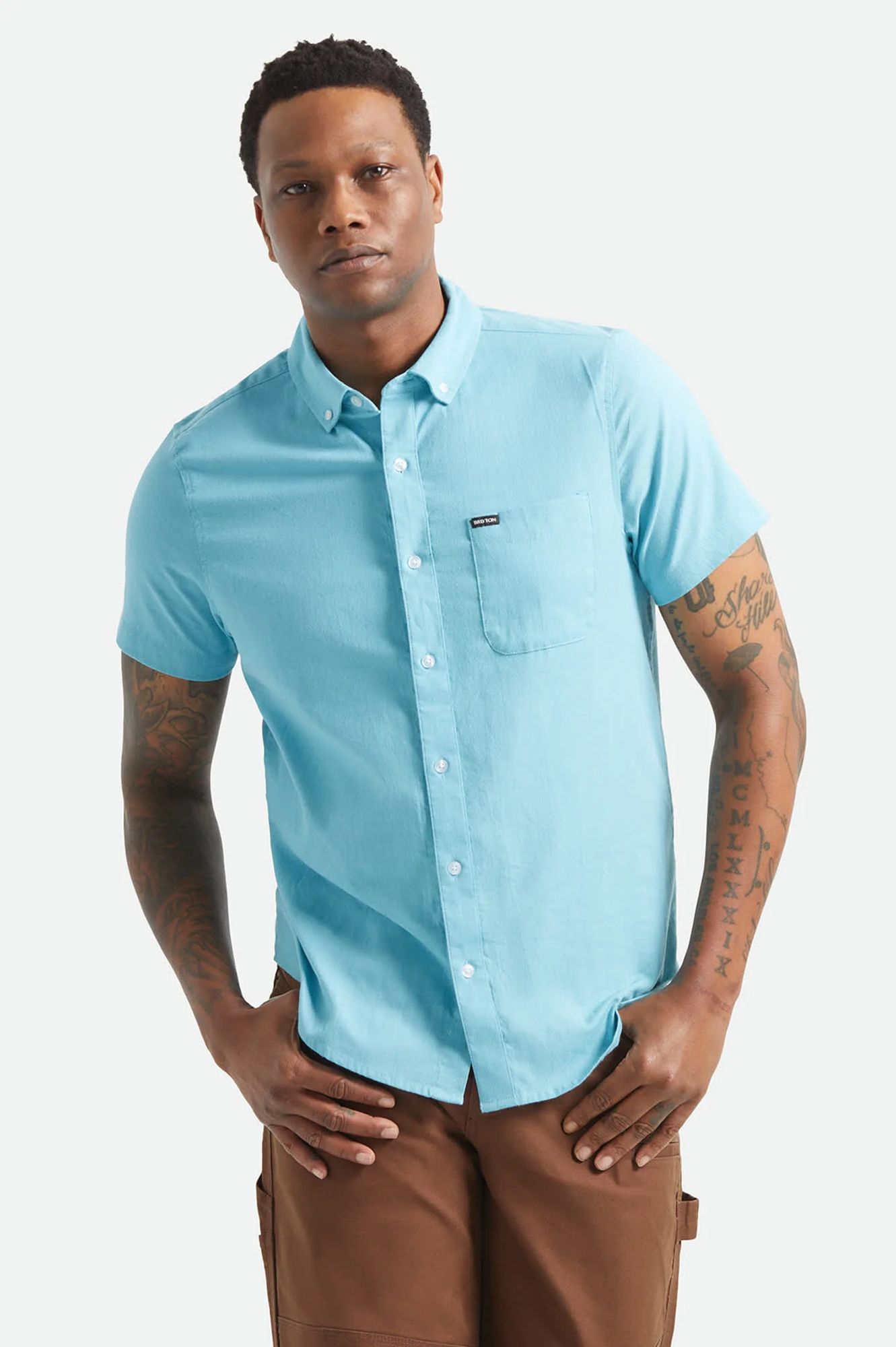 BRIXTON Men's Sanford Oxford Woven Short Sleeve Shirt