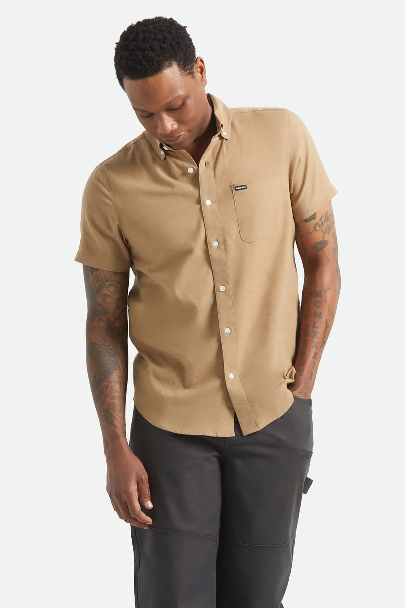 BRIXTON Men's Sanford Oxford Woven Short Sleeve Shirt