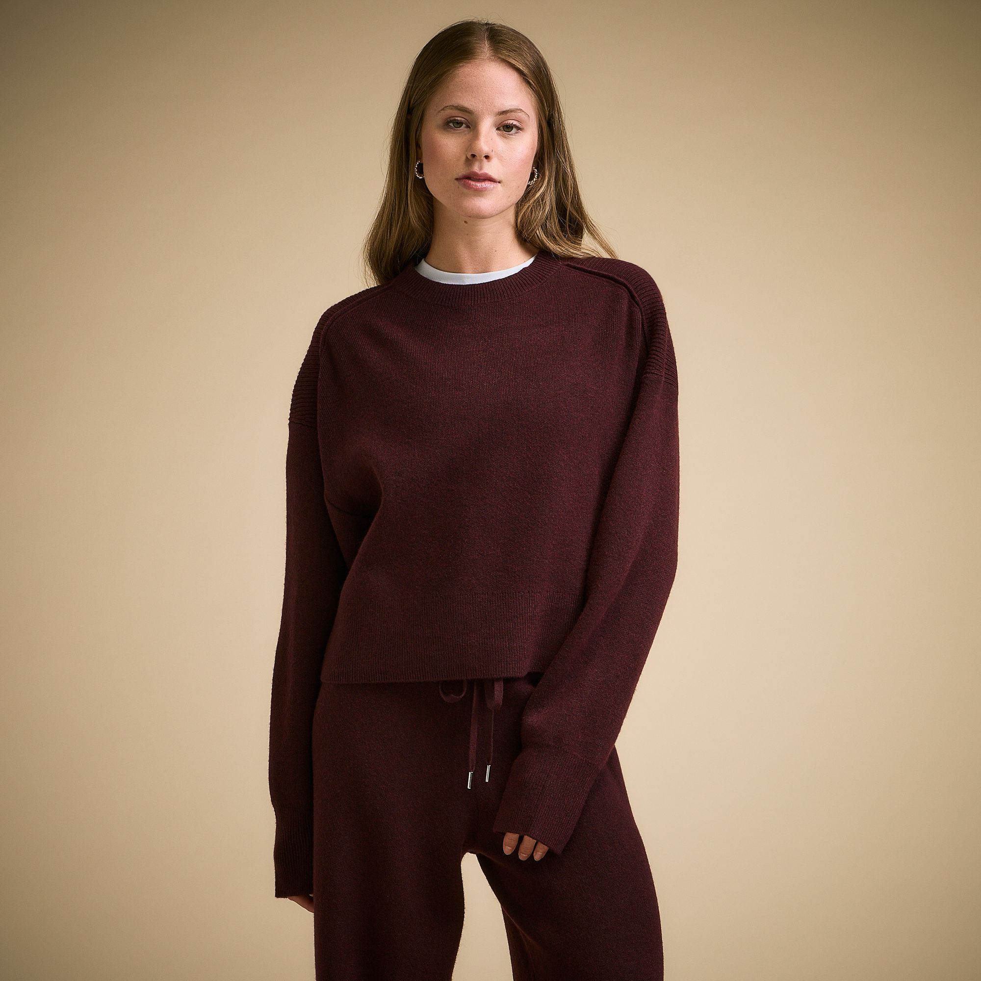 CALIA Women's Clean Crew Sweater, XXL, Burgundy Velvet Heather
