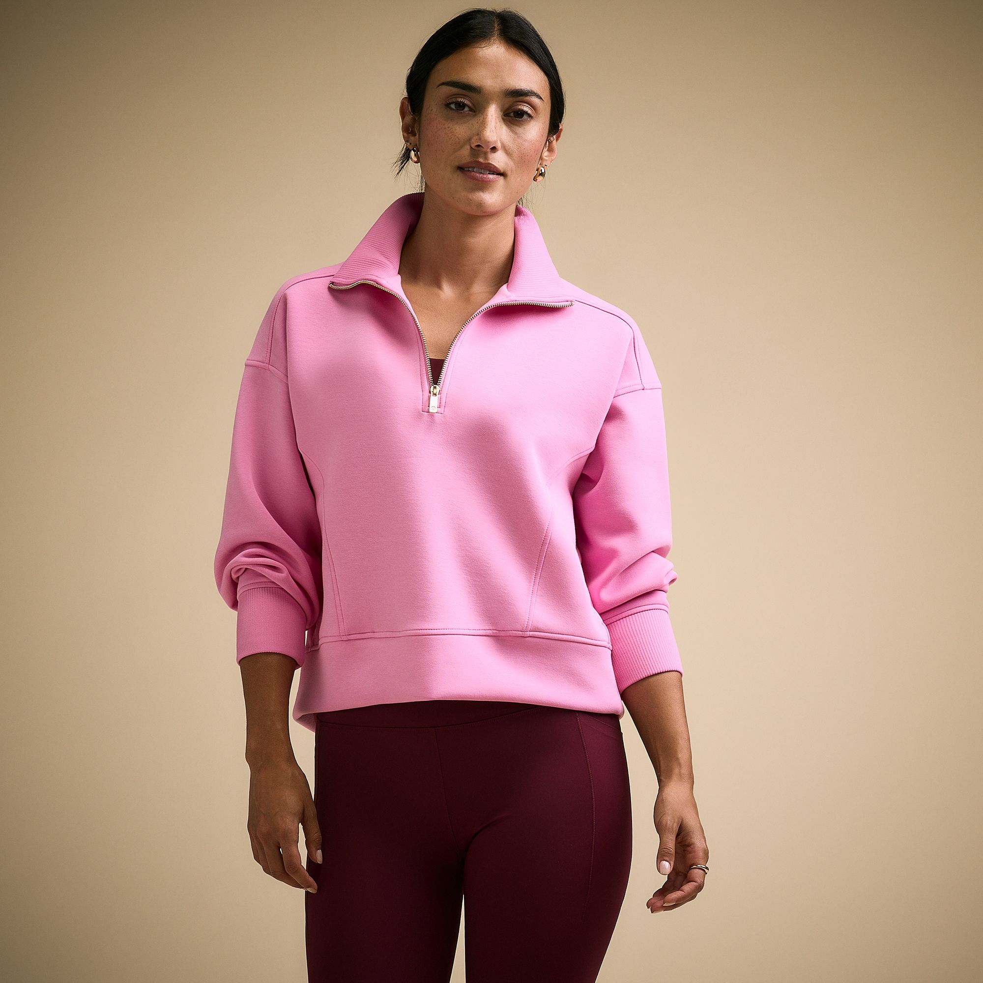 CALIA Women's Soft Scuba Mock Neck 1/4 Zip Persian Pink thumbnail