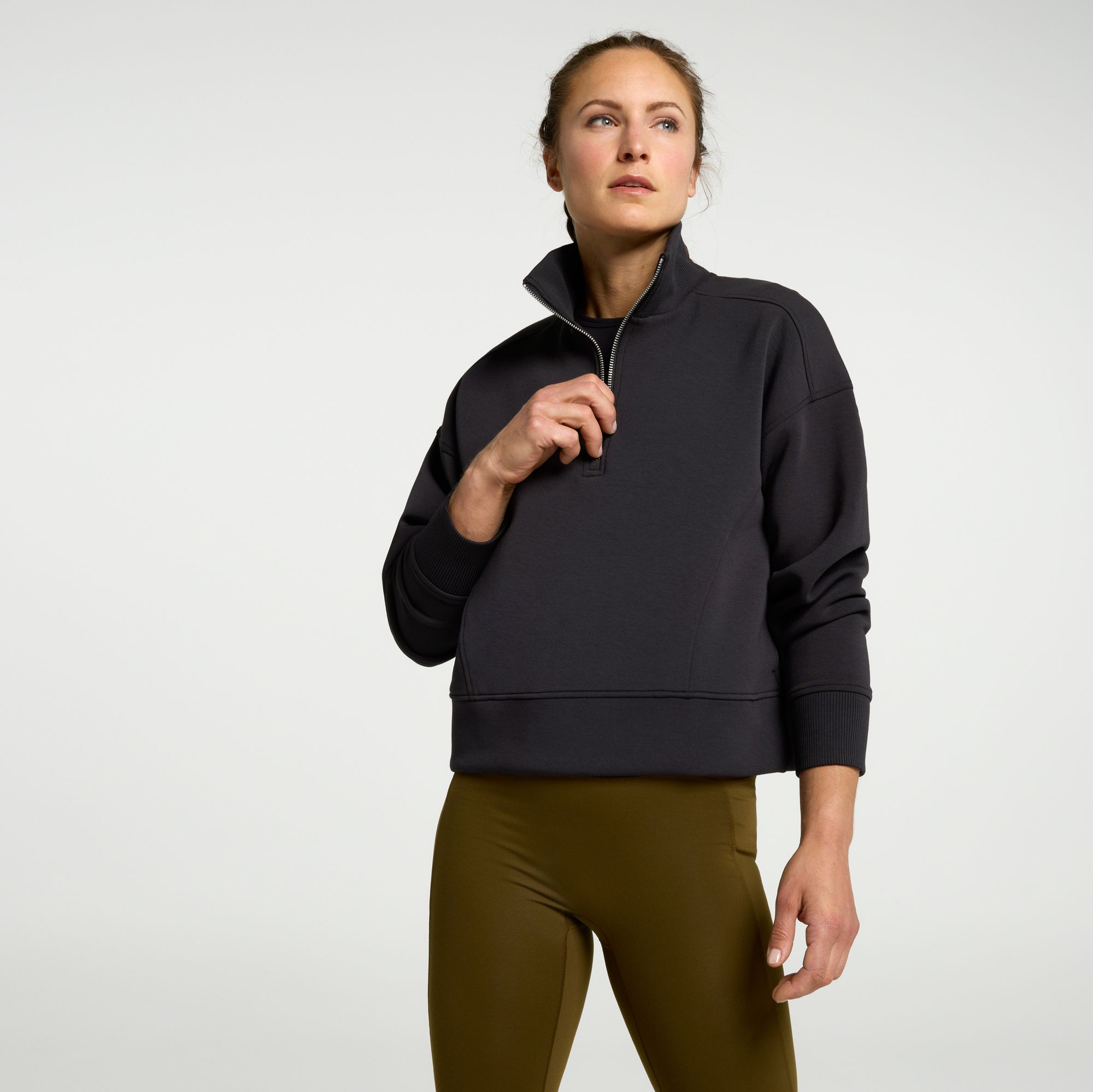 CALIA Women's Soft Scuba Mock Neck 1/4 Zip Pure Black thumbnail