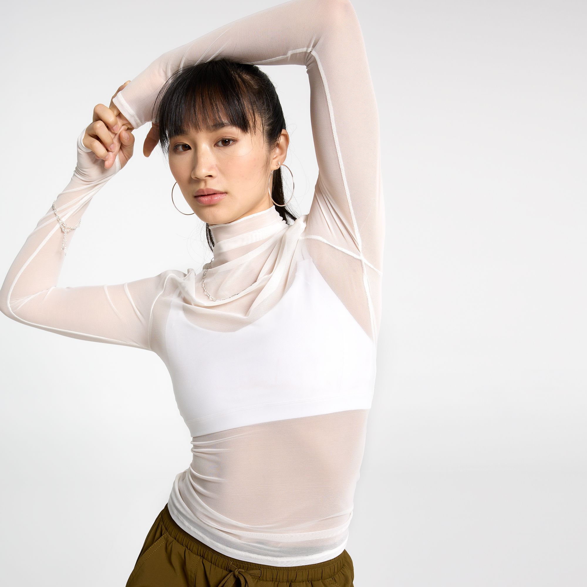 CALIA Women's Draped Funnel Long Sleeve Tee