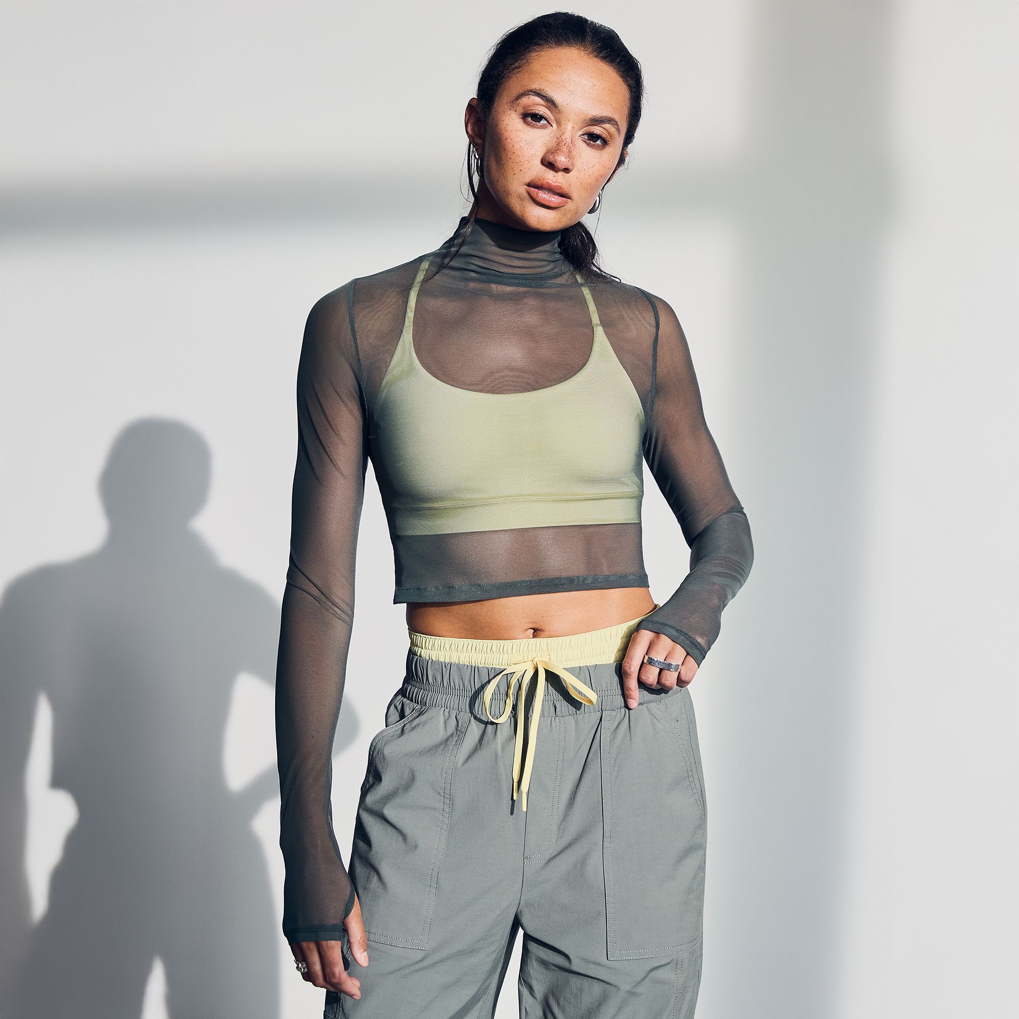 CALIA Women's Draped Funnel Long Sleeve Tee