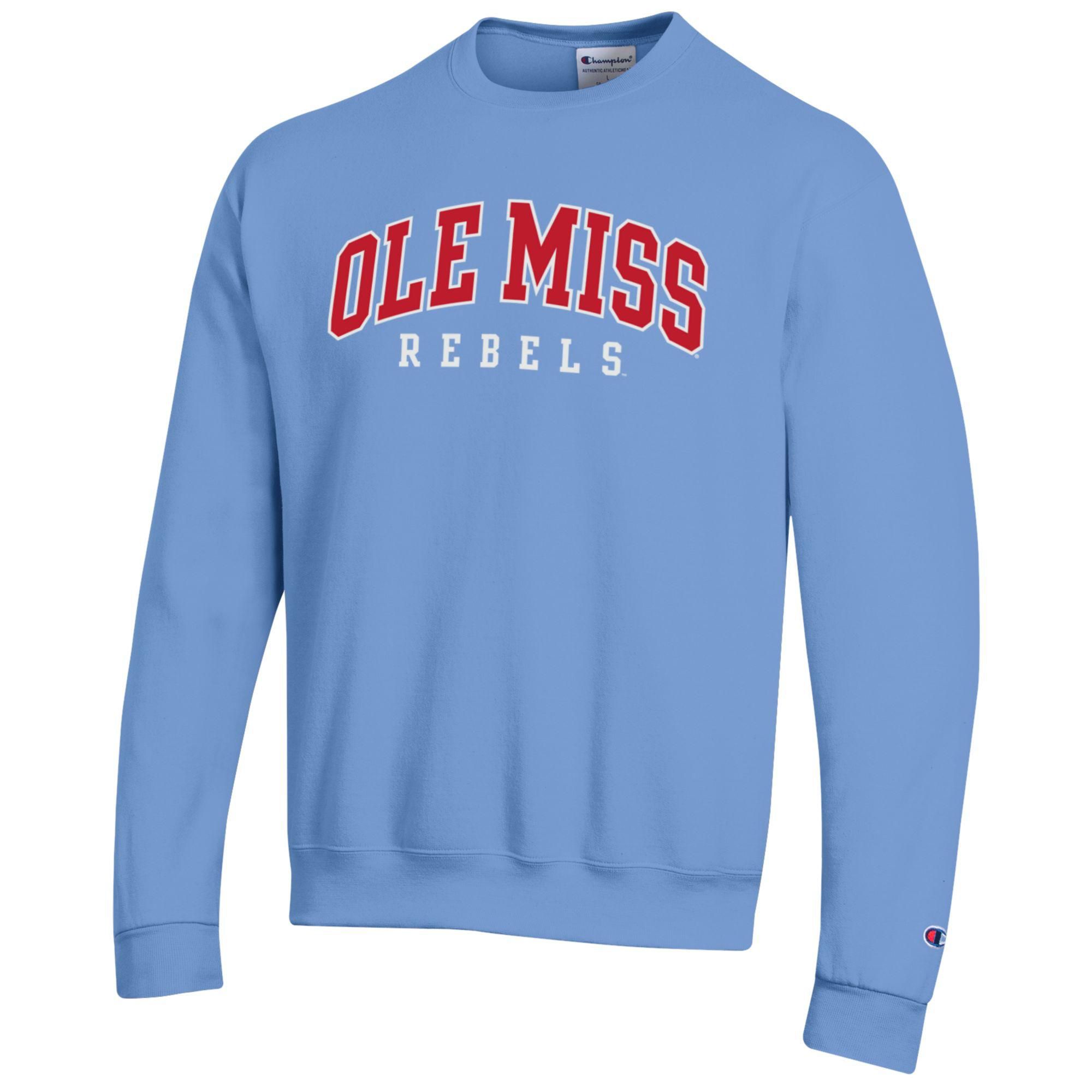 Champion Men's Ole Miss Rebels Light Blue Power Blend Fleece Crewneck Sweatshirt