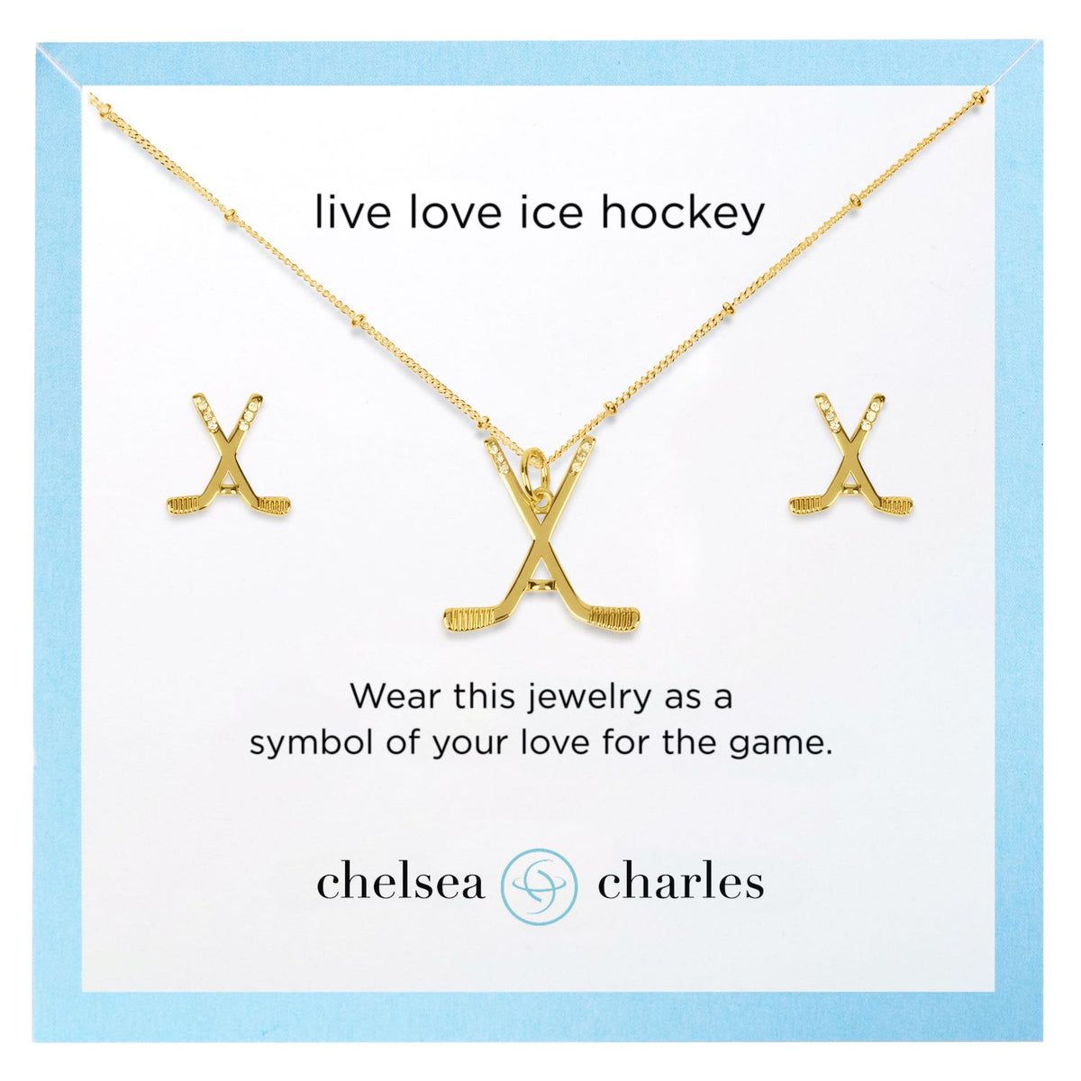 Chelsea Charles Sport Silver Ice Hockey Necklace and Earring Set
