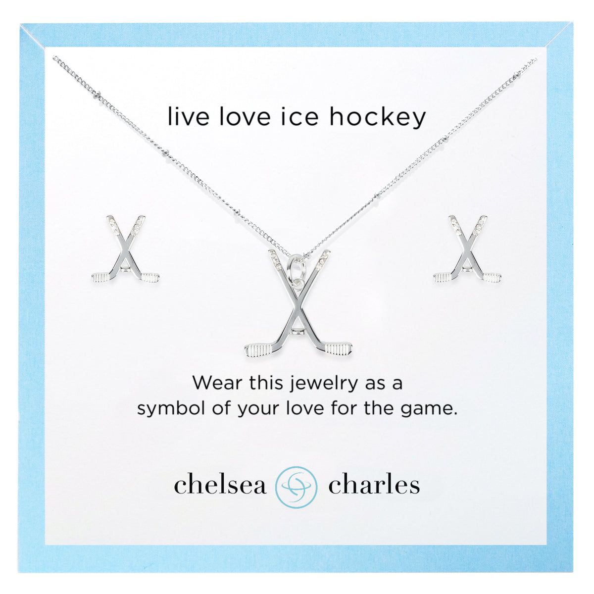 Chelsea Charles Sport Silver Ice Hockey Necklace and Earring Set