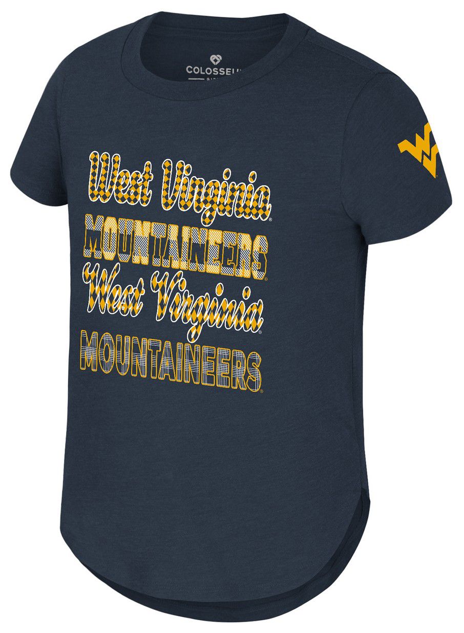Colosseum Girls' West Virginia Mountaineers Navy Flame Princess Short Sleeve T-Shirt