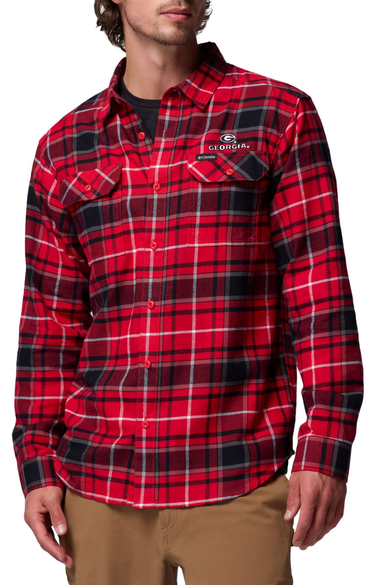 Columbia Men's Georgia Bulldogs Red Flare Gun Flannel Long Sleeve Shirt