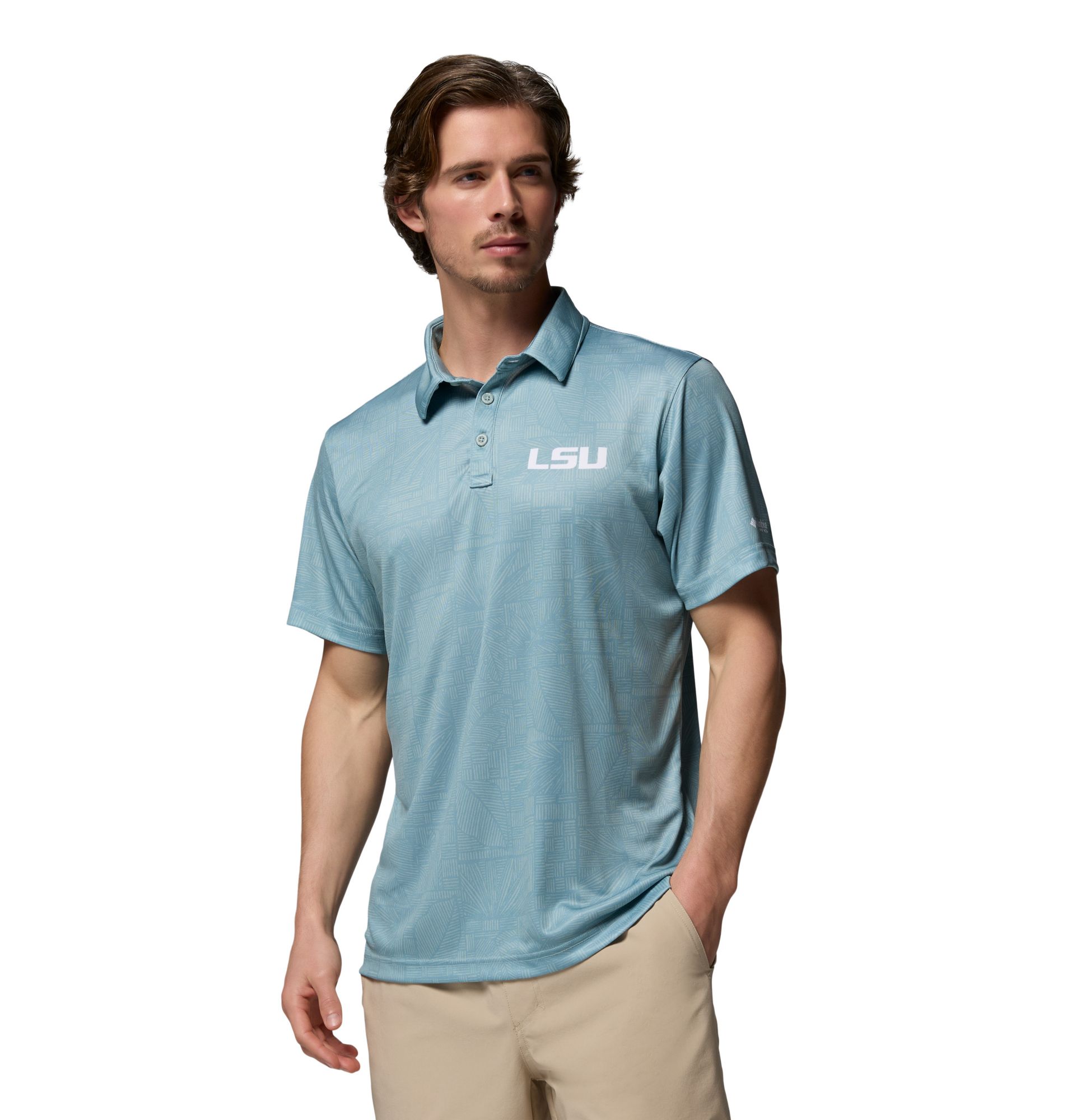 Columbia Men's LSU Tigers Crushed Blue Super Terminal Tackle Polo