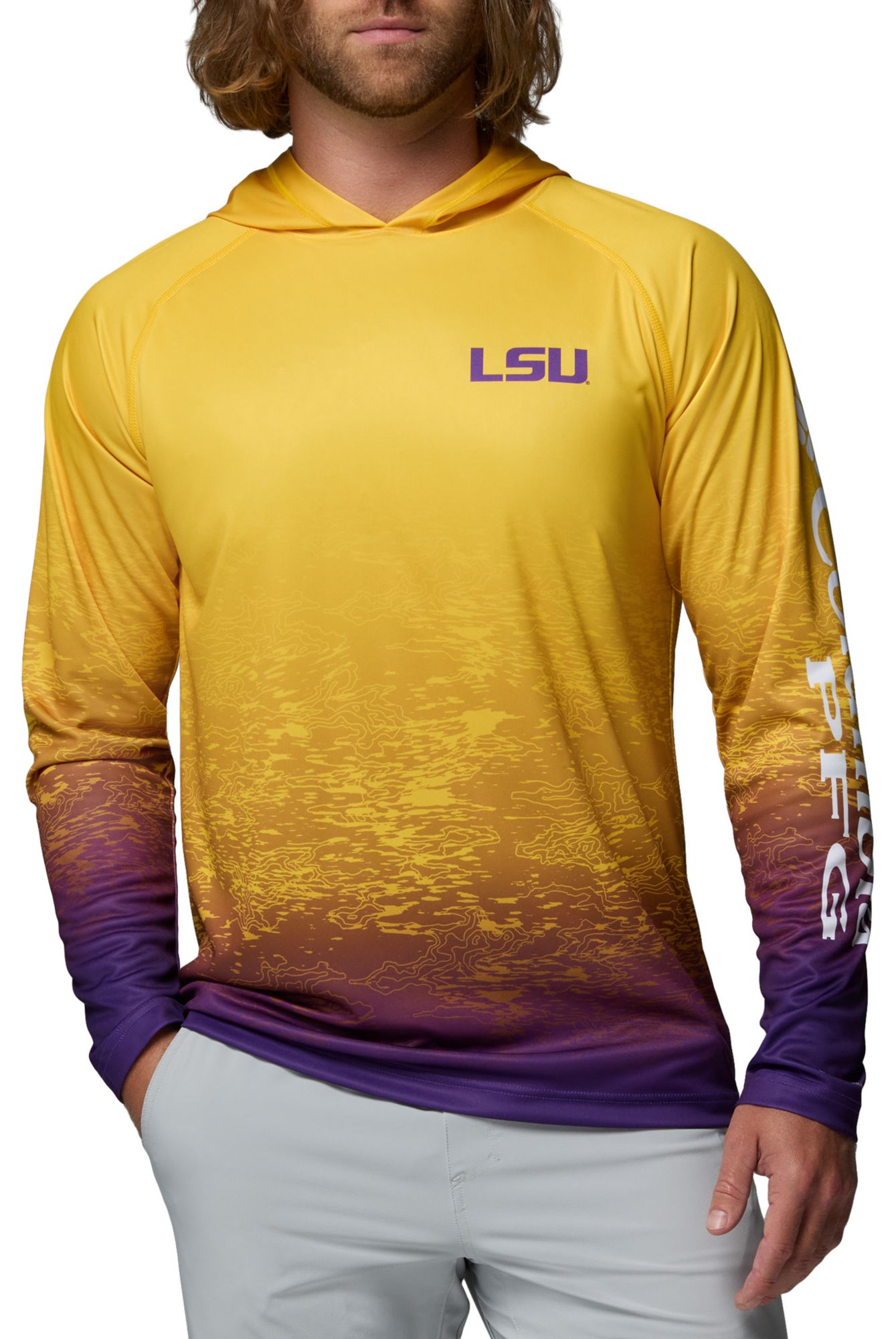Columbia Men's LSU Tigers Yellow Super Terminal Tackle Ombre Pullover Hoodie