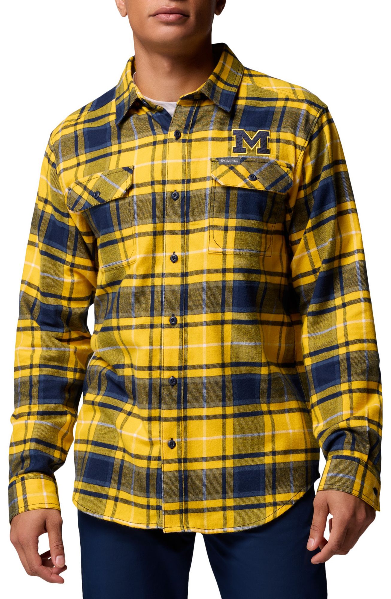 Columbia Men's Michigan Wolverines Yellow Flare Gun Flannel Long Sleeve Shirt