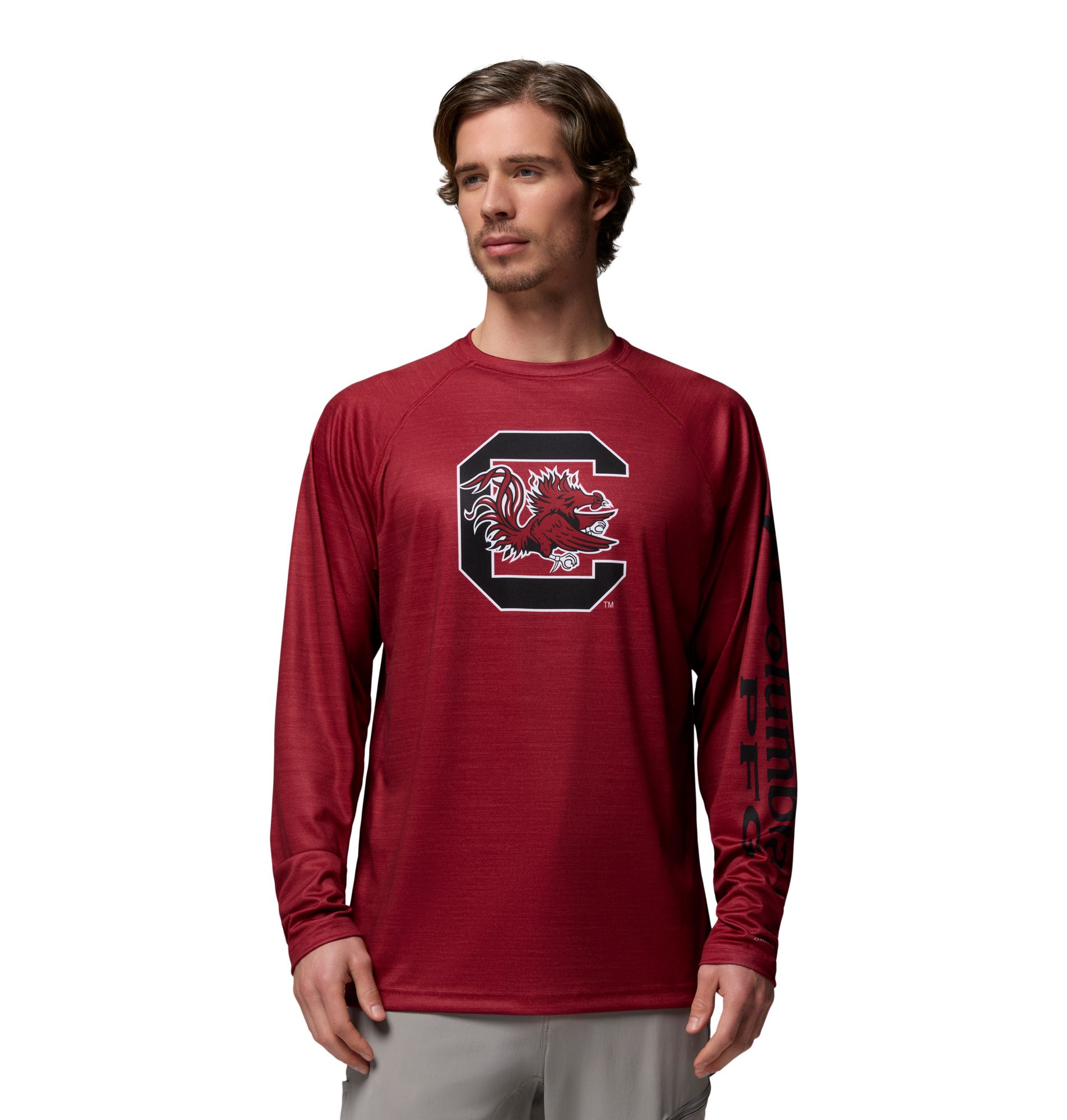 Columbia Men's South Carolina Gamecocks Red Terminal Tackle Heather Long Sleeve Shirt