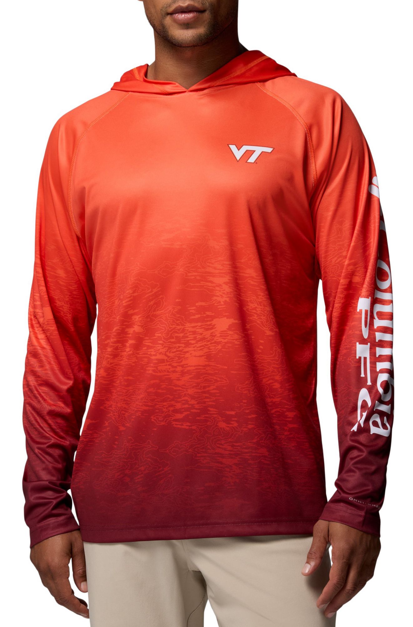 Columbia Men's Virginia Tech Hokies Tangy Orange Super Terminal Tackle Ombre Pullover Hoodie