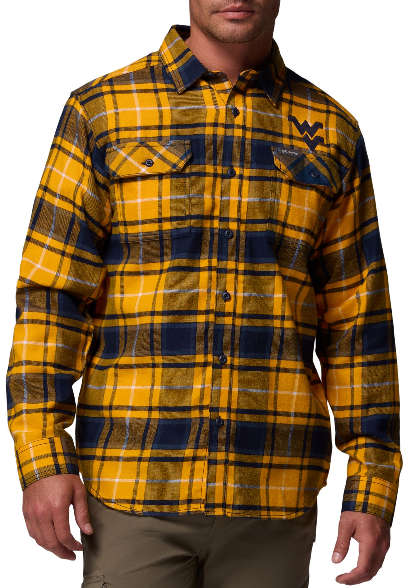 Columbia Men's West Virginia Mountaineers Gold Flare Gun Flannel Long Sleeve Shirt