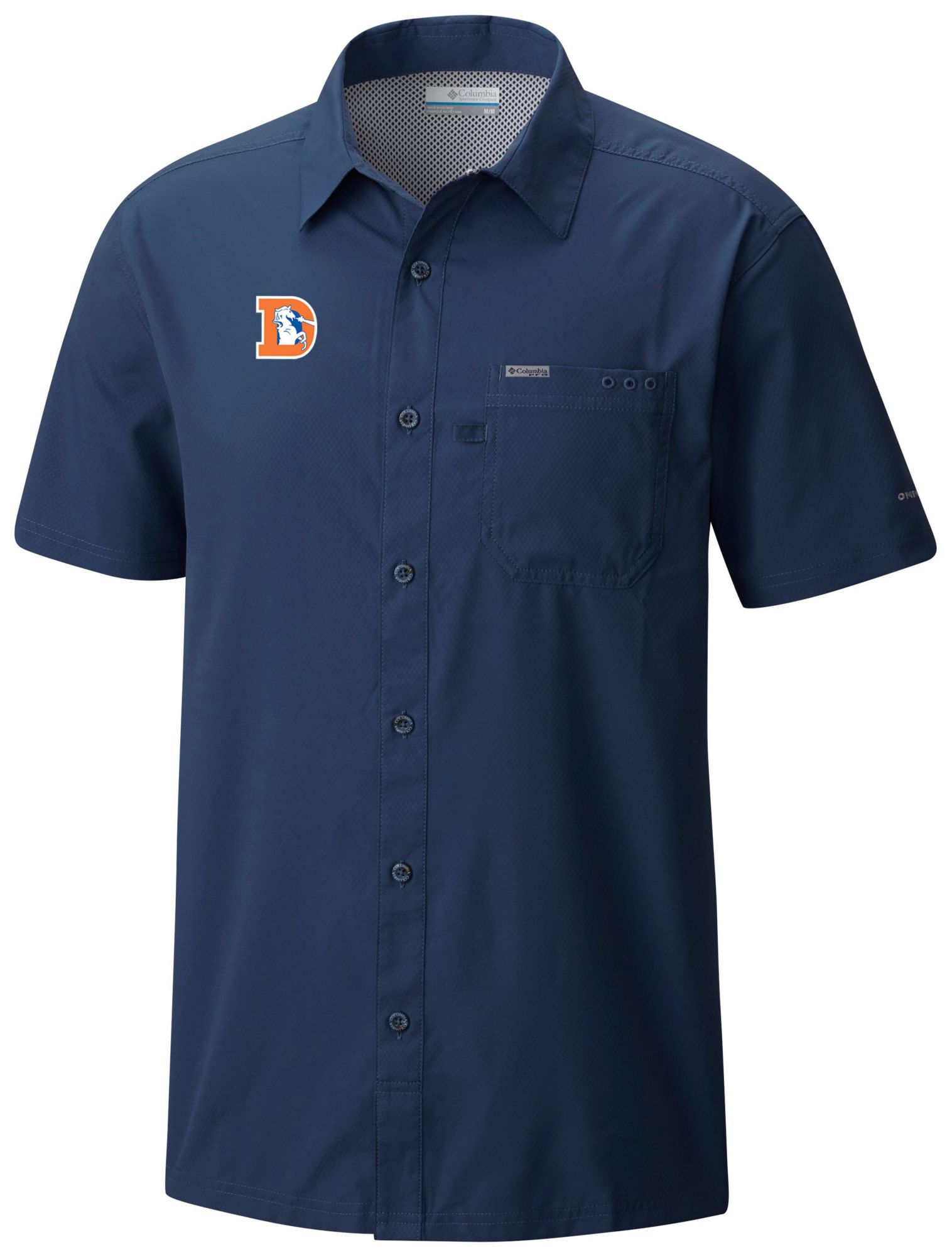 Columbia Men's Denver Broncos Navy Slacktide Short Sleeve Shirt