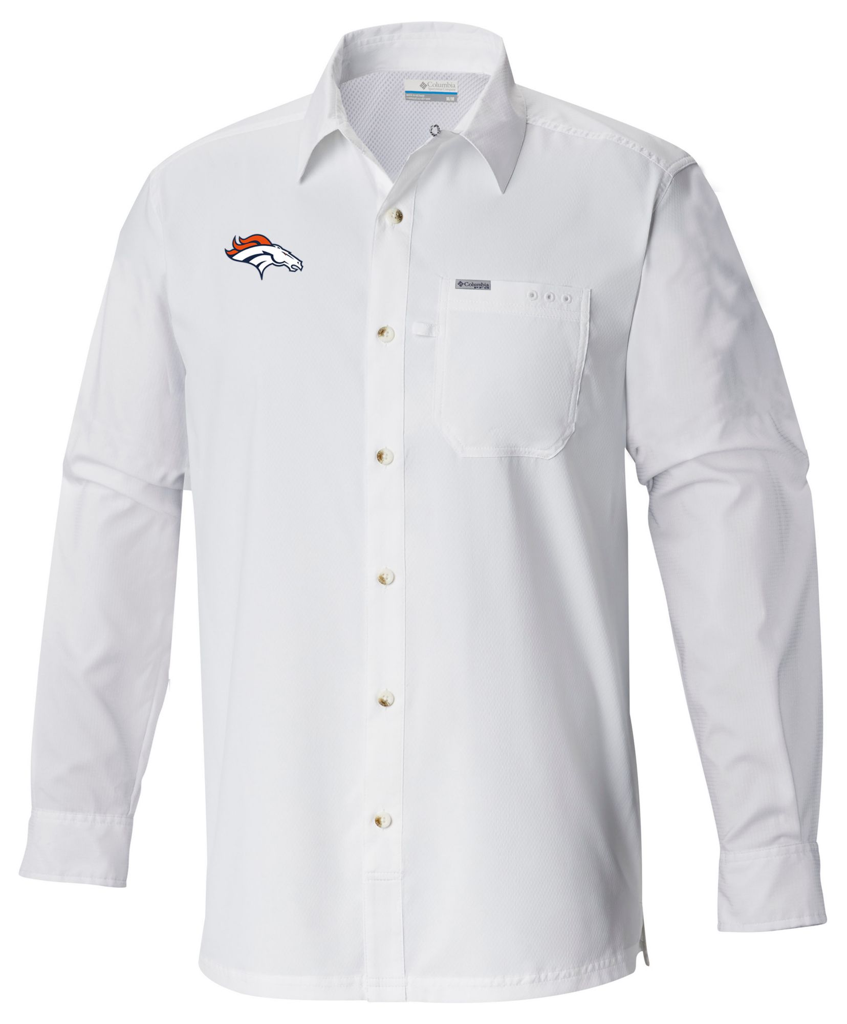 Columbia Men's Denver Broncos White Slack Tide Long Sleeve Button Down Shirt