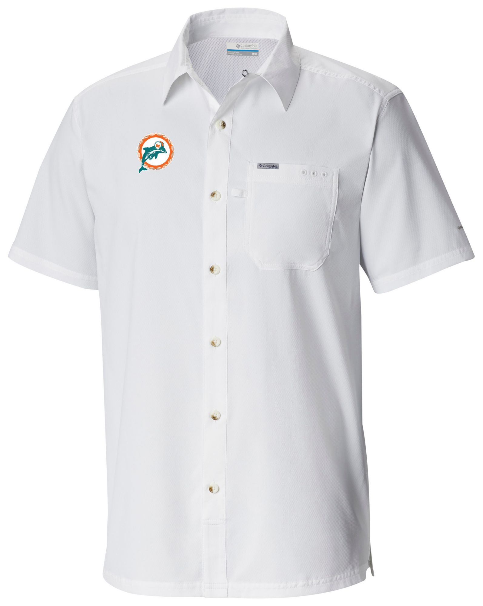 Columbia Men's Miami Dolphins White Slacktide Short Sleeve Shirt