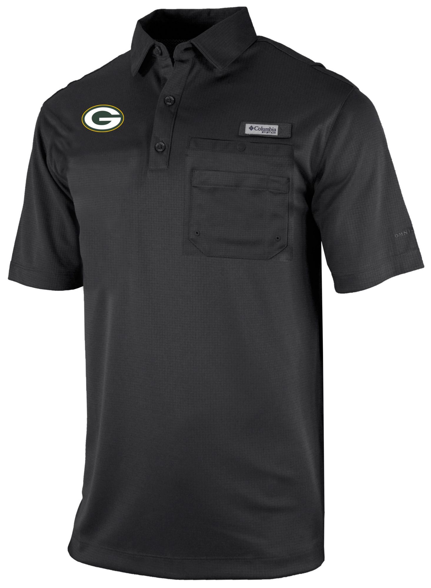 Columbia Men's Green Bay Packers Black Flycaster Polo