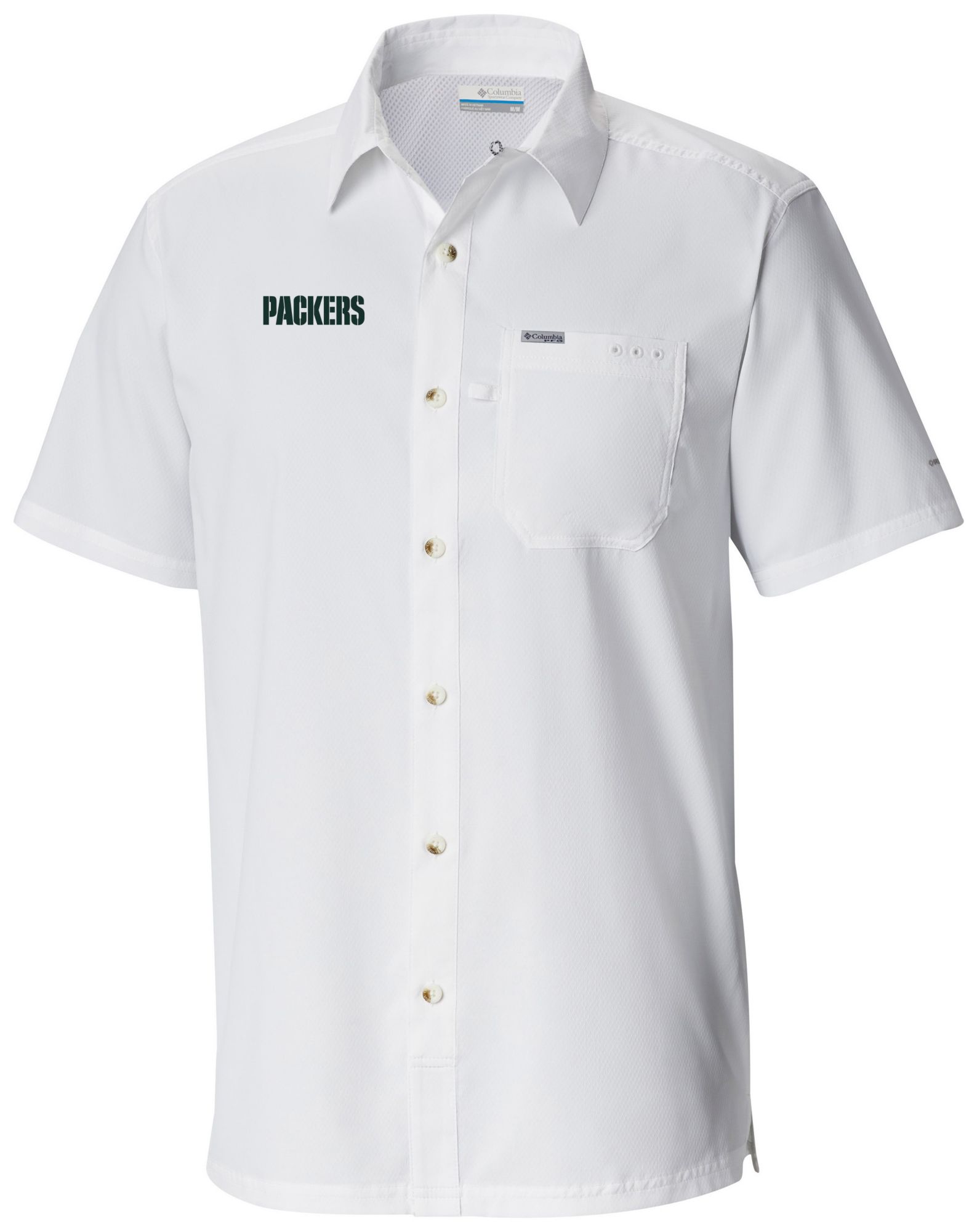 Columbia Men's Green Bay Packers White Slacktide Short Sleeve Shirt