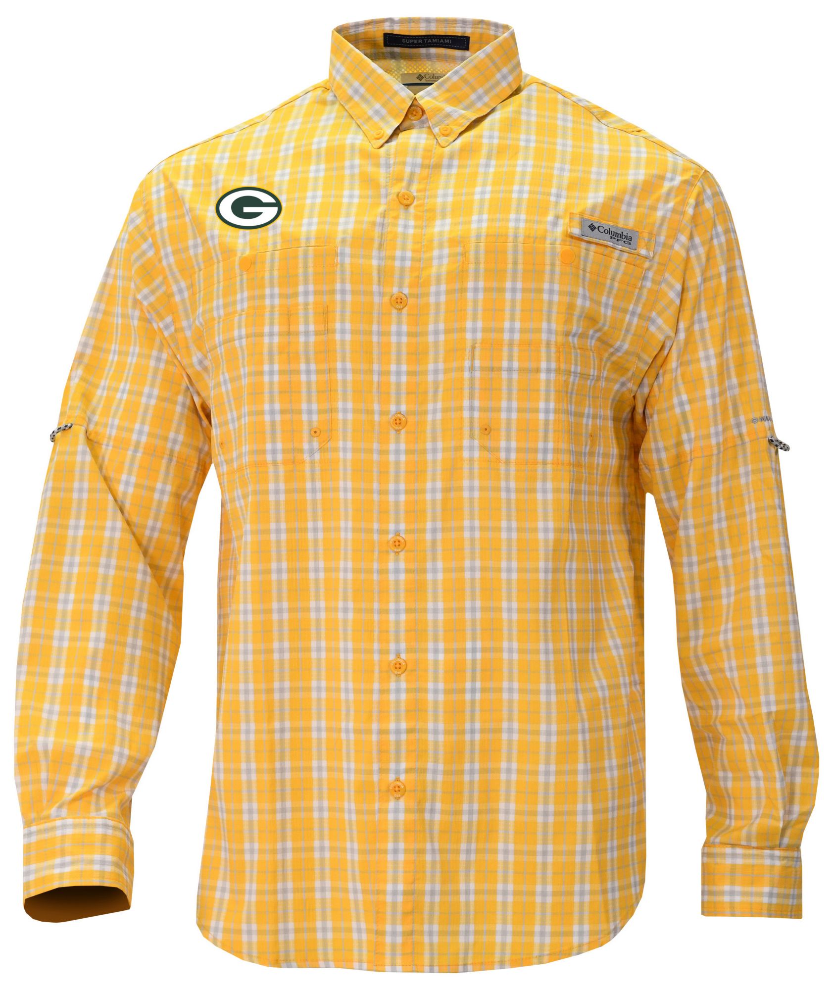 Columbia Men's Green Bay Packers Yellow Super Tamiami Long Sleeve Shirt