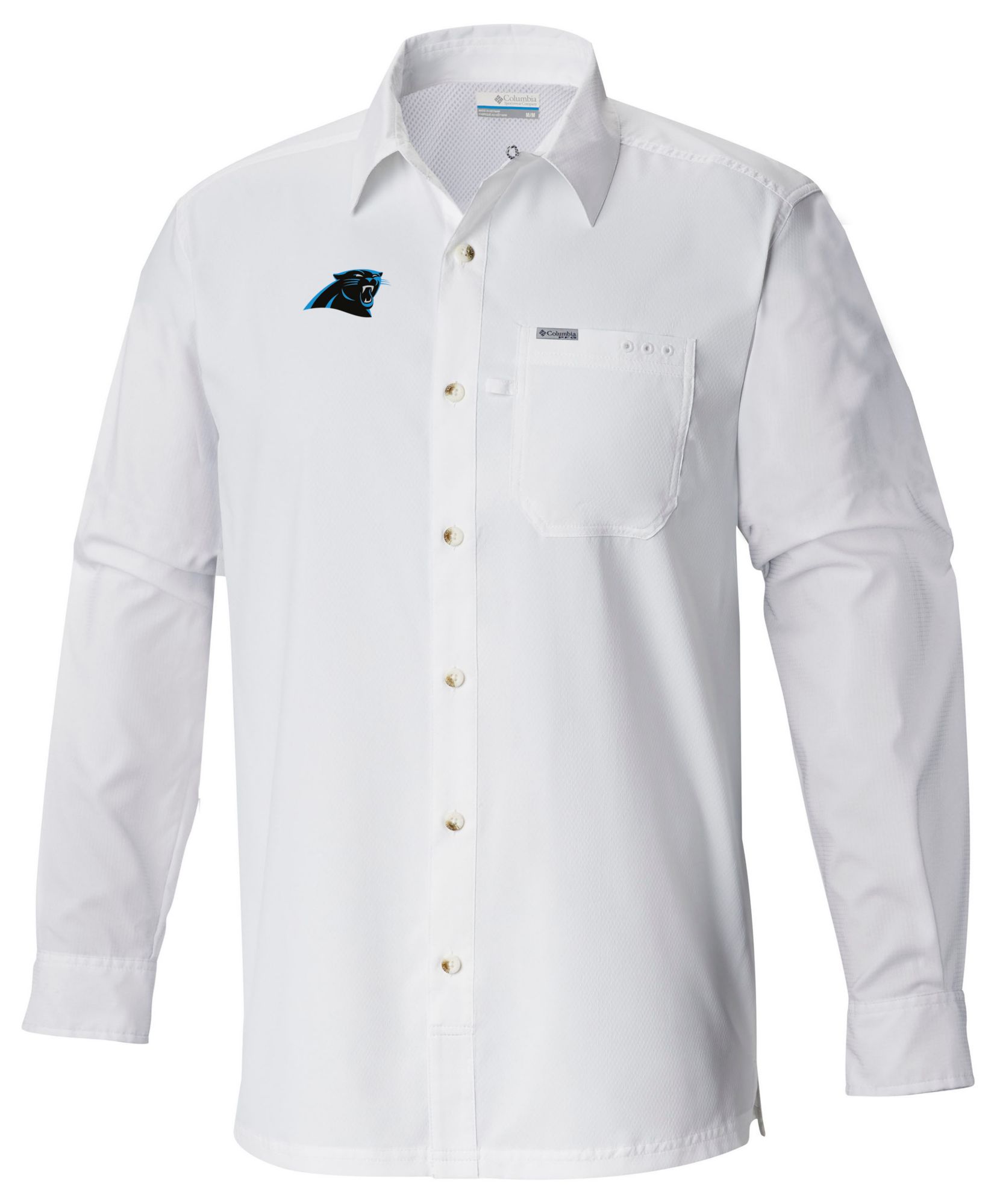 Columbia Men's Carolina Panthers White Slack Tide Long Sleeve Button Down Shirt