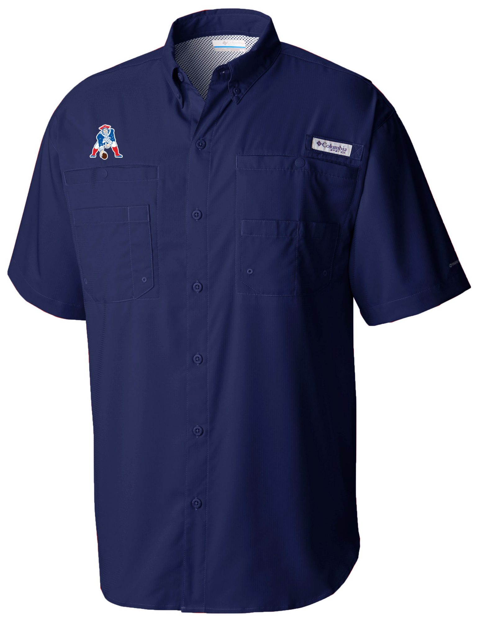 Columbia Men's New England Patriots Navy Tamiami Short Sleeve Shirt