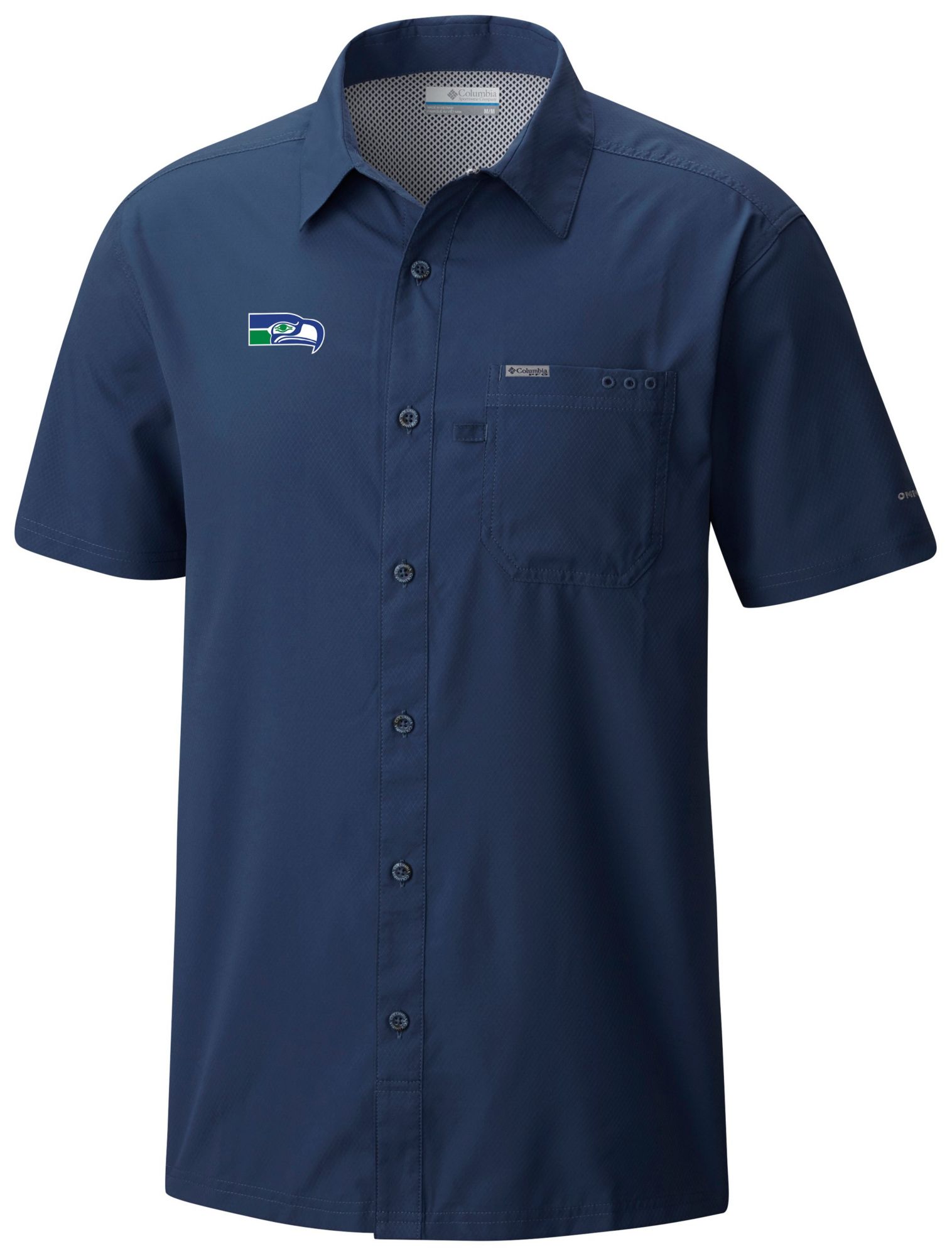 Columbia Men's Seattle Seahawks Navy Slacktide Short Sleeve Shirt