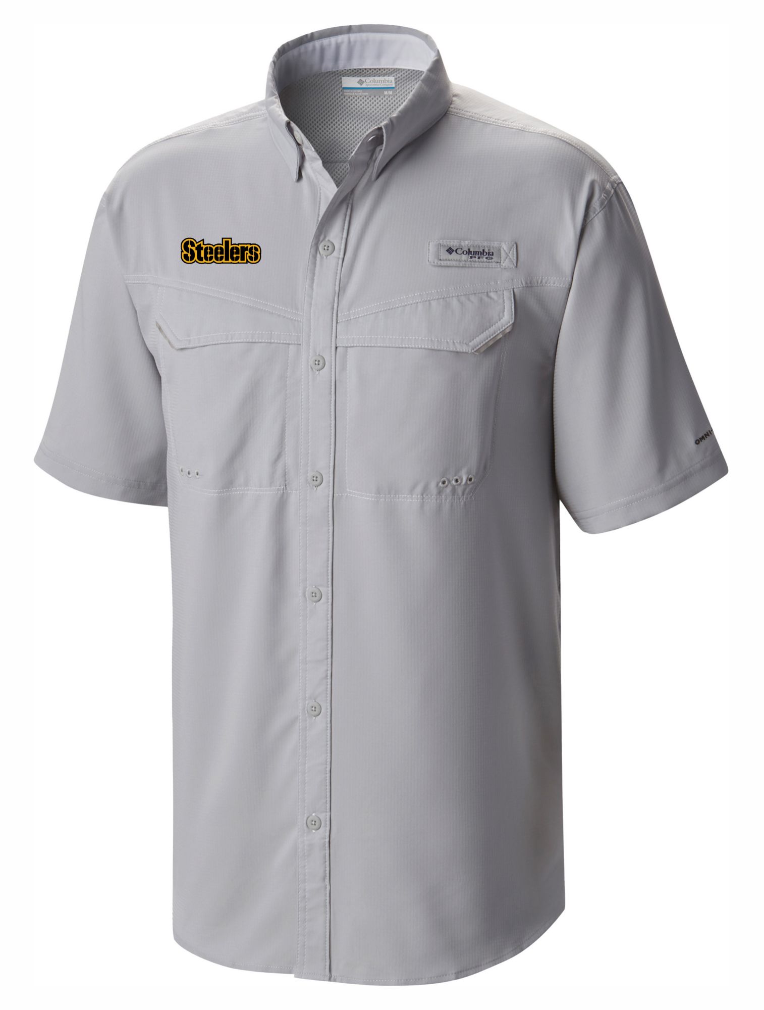 Columbia Men's Pittsburgh Steelers Grey Low Drag Button Down Shirt