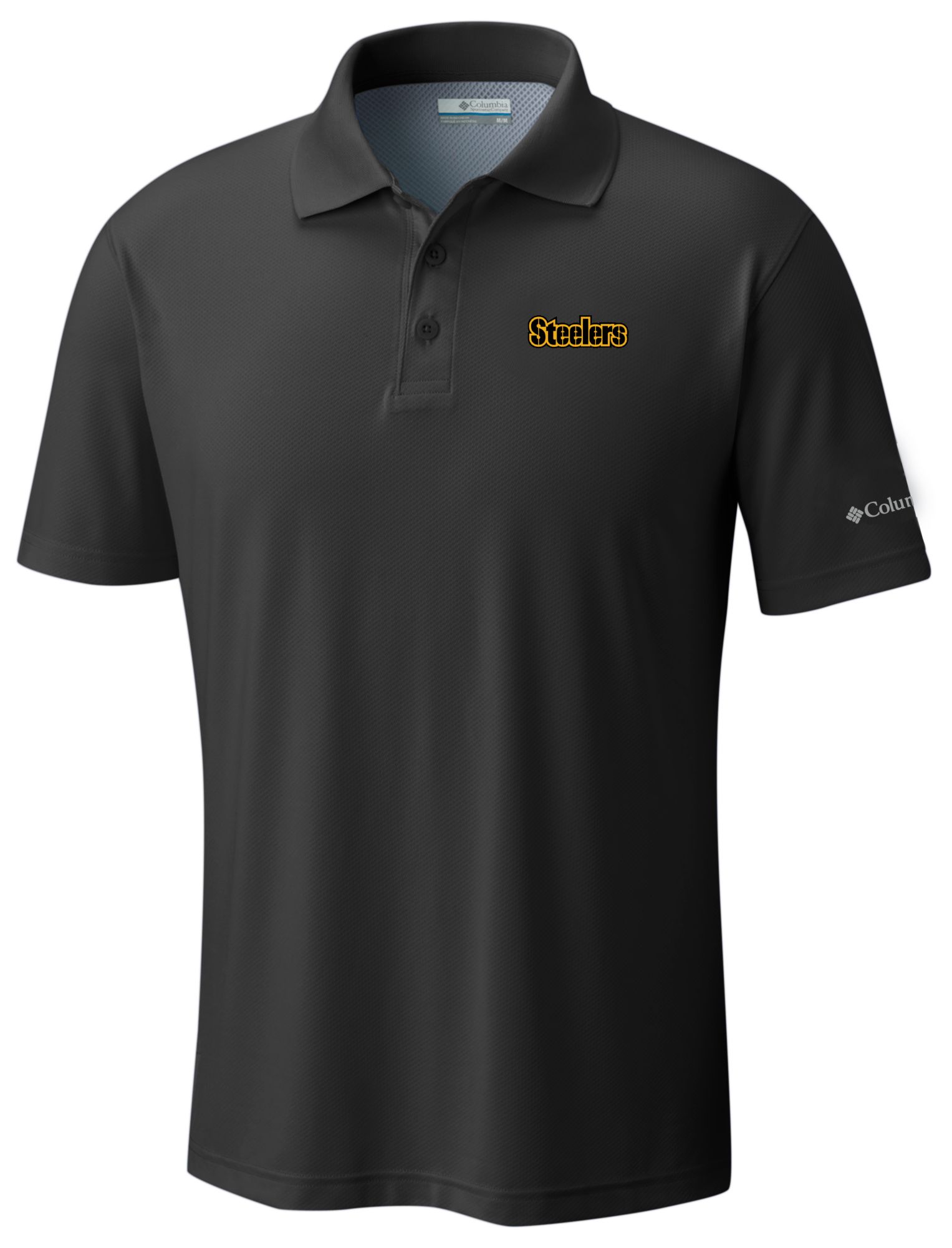 Columbia Men's Pittsburgh Steelers Black Low Drag Polo