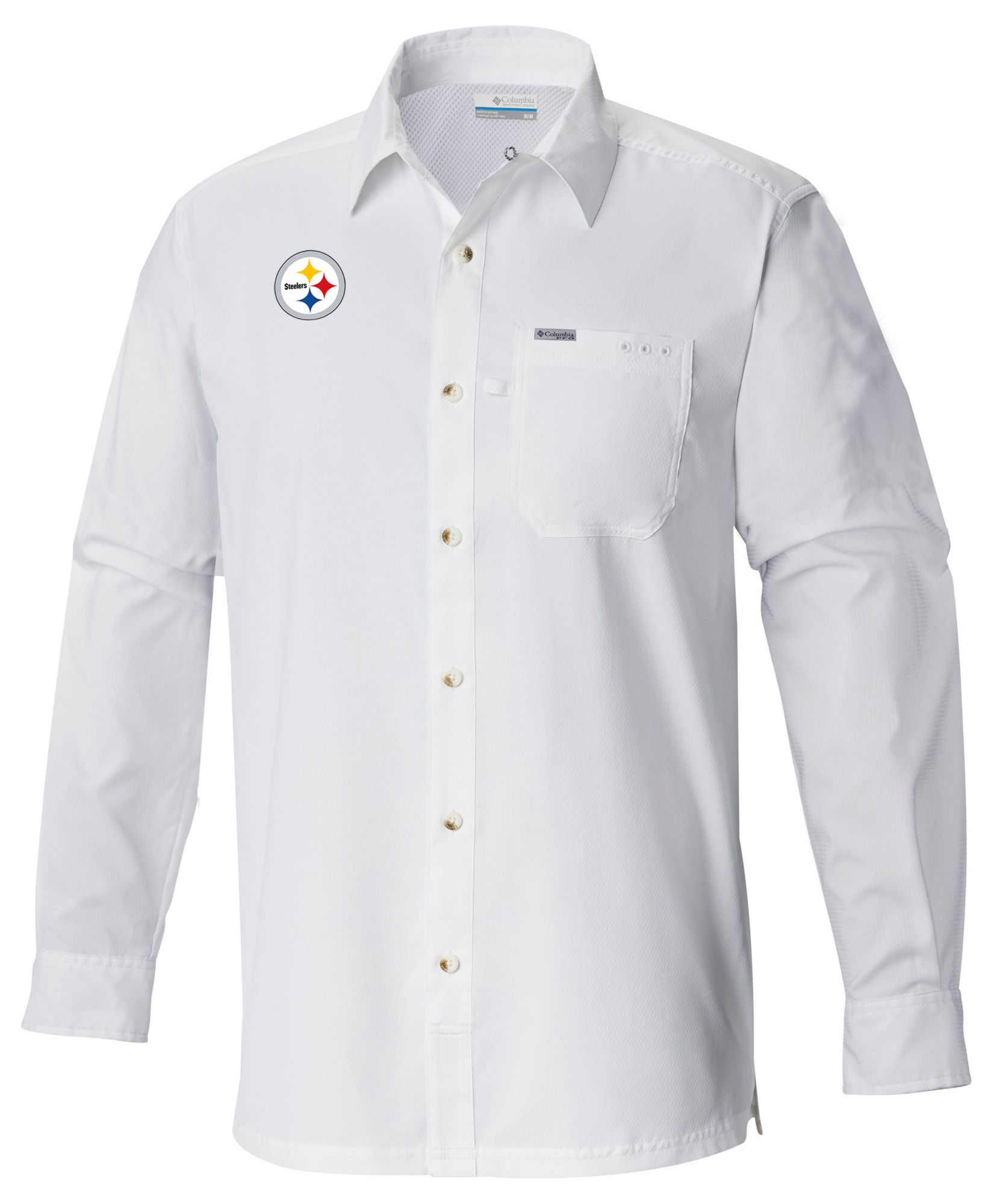 Columbia Men's Pittsburgh Steelers White Slack Tide Long Sleeve Button Down Shirt