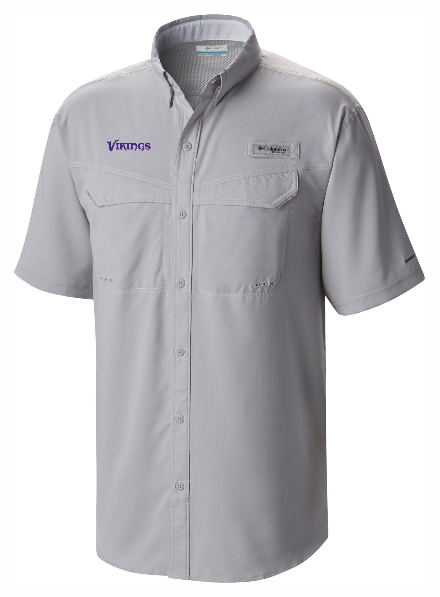 Columbia Men's Minnesota Vikings Grey Low Drag Button Down Shirt