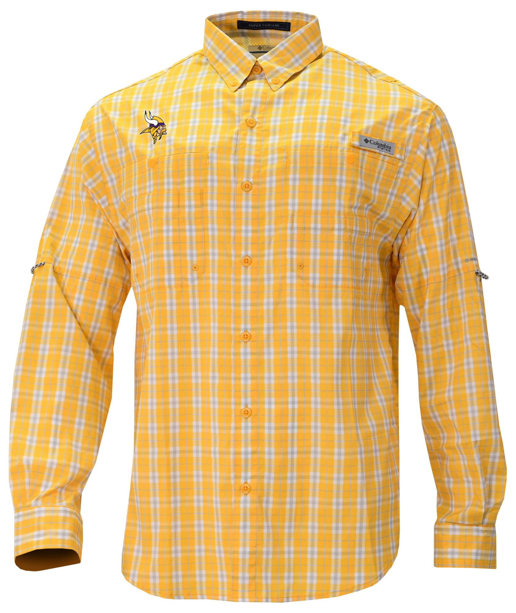 Columbia Men's Minnesota Vikings Yellow Super Tamiami Long Sleeve Shirt