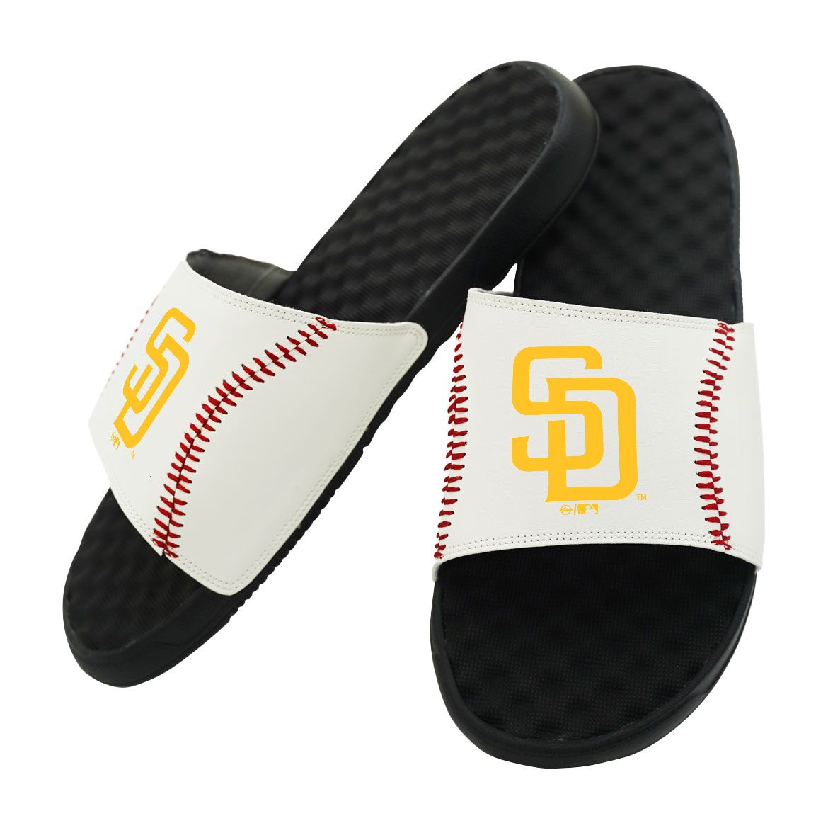 ISlide San Diego Padres White/Black Baseball Stitch Slide Sandals