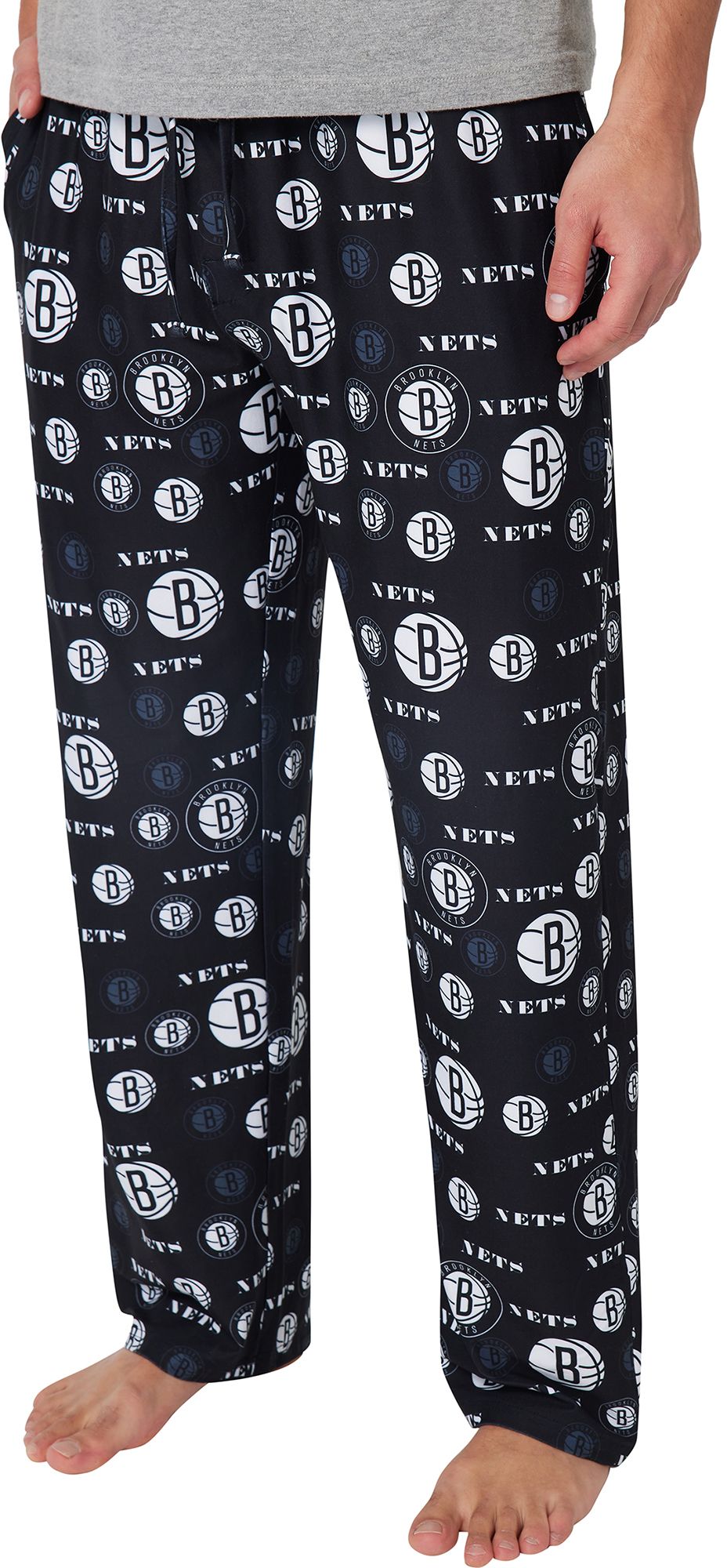 Concepts Sport Men's Brooklyn Nets Black All Over Print Sleep Pants
