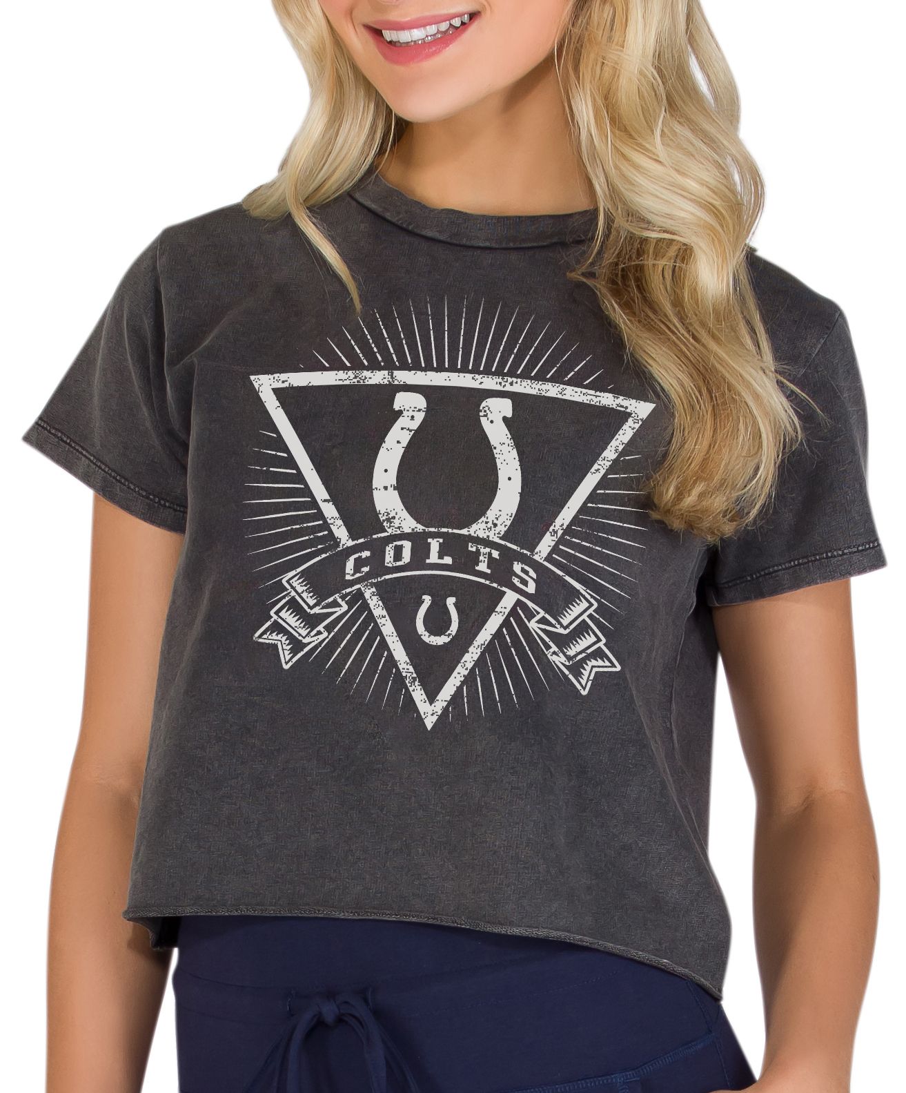 Concepts Sport Women's Indianapolis Colts Charcoal Acid Wash Cropped T-Shirt